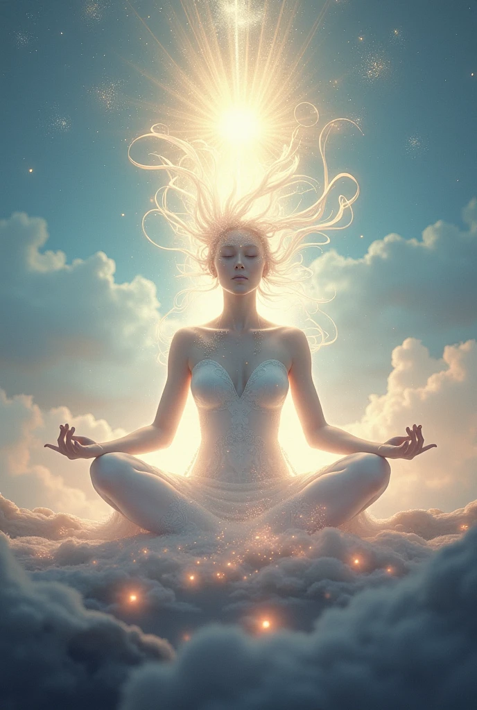 Goddess of light meditating, your body enveloped in energy, Powerful Ki.