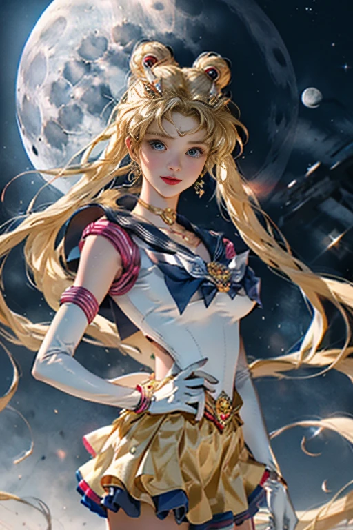 Super beautiful glowing big eyes、((tmasterpiece)), ((top-quality)), (ultra - detailed), ((The is very detailed)), 4K, (8K), Sailor Moon, long Brond Hair, Sailor Moon's aesthetics, Dream Core, Aesthetics of pleasure、A slight smil