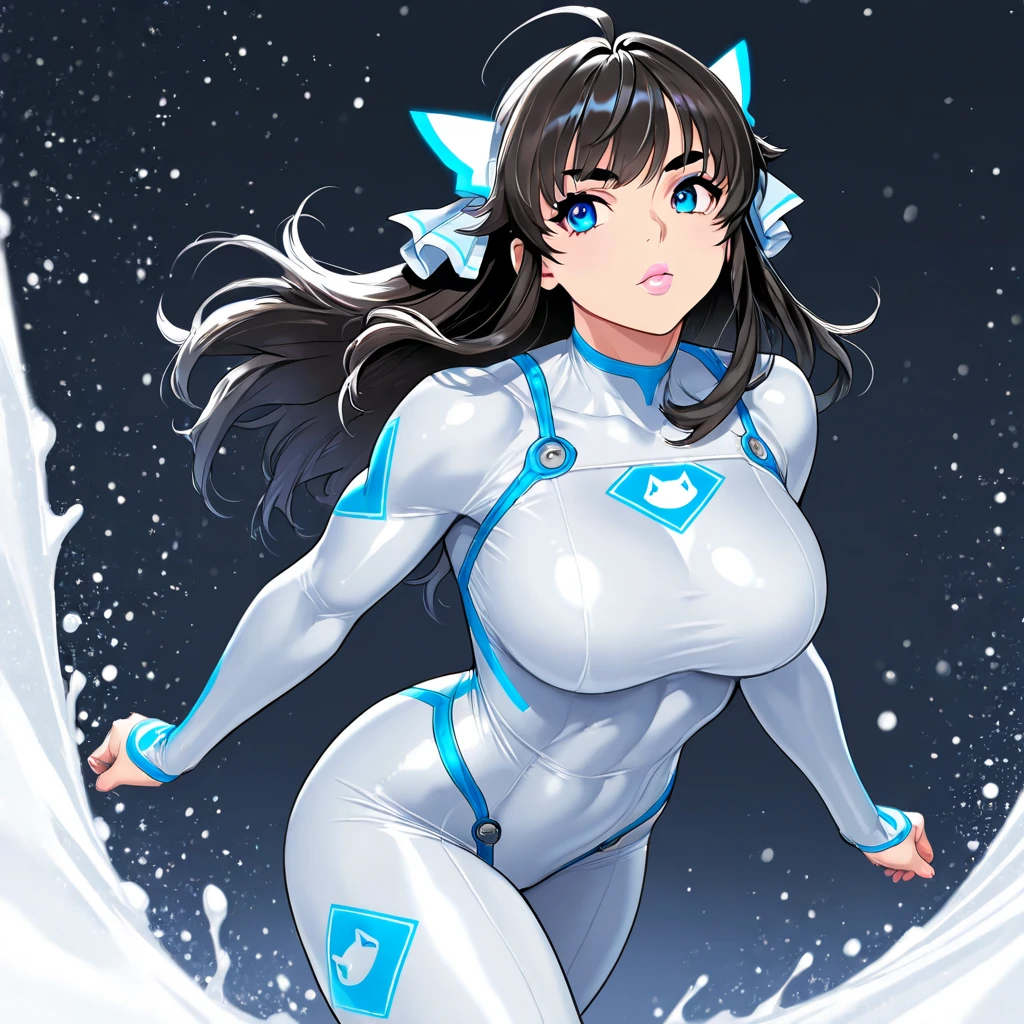 masterpiece, Highest quality, High resolution, 8k, Ray Tracing, animal ear headphones, shiny clothes, twintails, latex bodysuit, Detailed face、Beautifully detailed figures、Detailed Hair、((Snow Mountain)), Beautifully detailed special effects、((Beautiful light)), smile、(((four-legged pose)))
