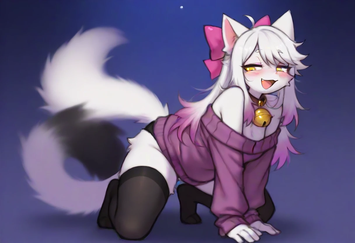 Furry, Furry dragon (anthro), cute fur, eyes black, god of eyes, gray witch hat with black bow, fur all over belly and thigh, artwork, detailded, Perfect artwork, (VOLUMOUS WHITE fur ON THE NECK), White dragon's tail, Kemono, wearing glasses without rounded lenses, cute thighs, shiny thigh, gray striped silk socks, and black, black and gray striped silk gloves, detailed crotch, no clothing, dragon horns, sitting on legs