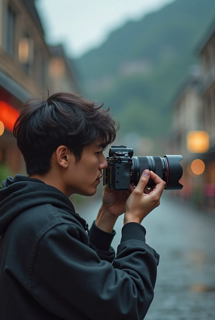 Sad boy with a camera