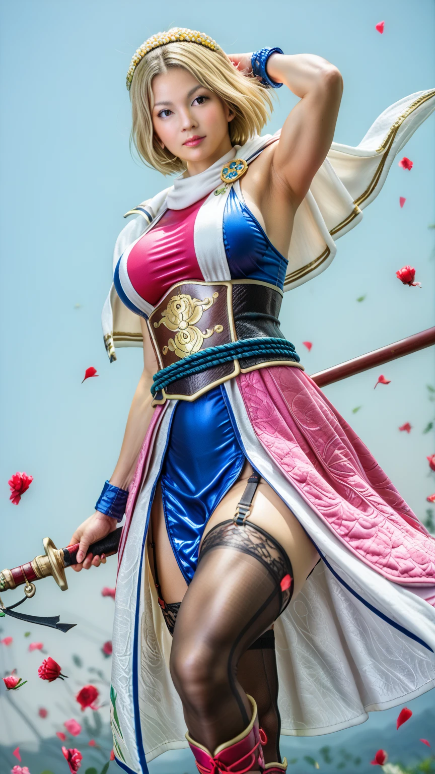 masterpiece, best quality, (1girl), supersailormoon, detailed face, smile, nigh sky, moonlight, moon, sakura trees, white gloves, detailed eyes, detailed face, fullbody, galazy background, gigantic breasts, giga_busty, front view from below