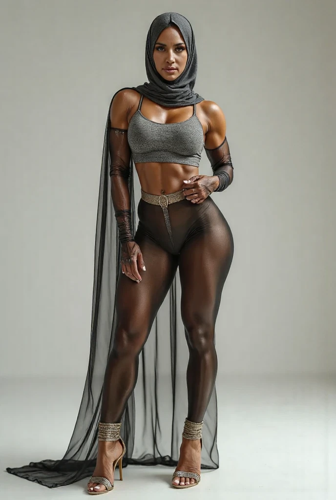 aaliyah bodybuilder fishnet catsuit with hijab