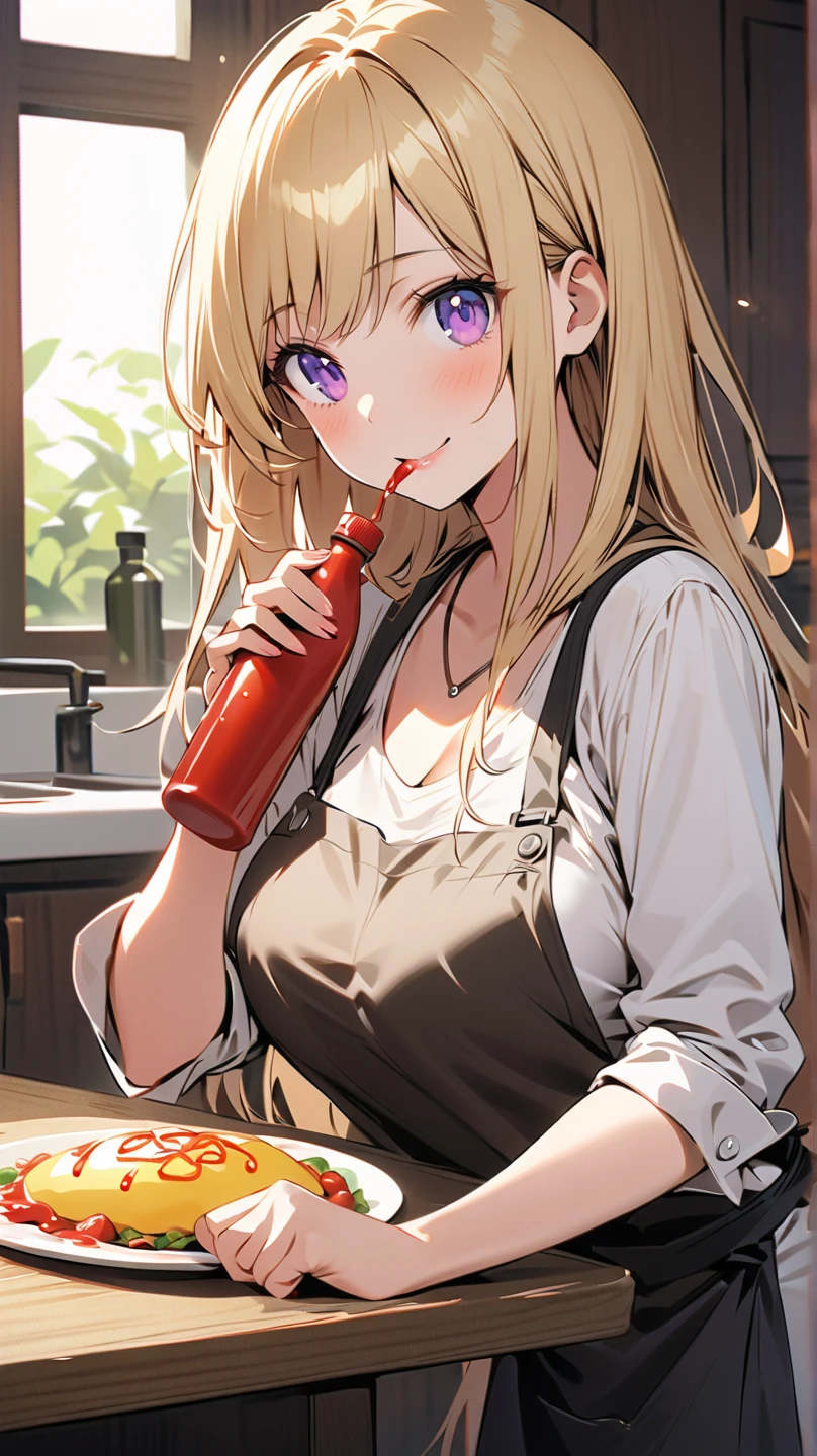 1girl with (((long))) and fluffy ginger hair, big breasts, tall, green eyes, cat ears, cat tail, white t shirt, no pants, zoo aviary, black neck, stand, smile, hold raw ((steak)), blood on hands