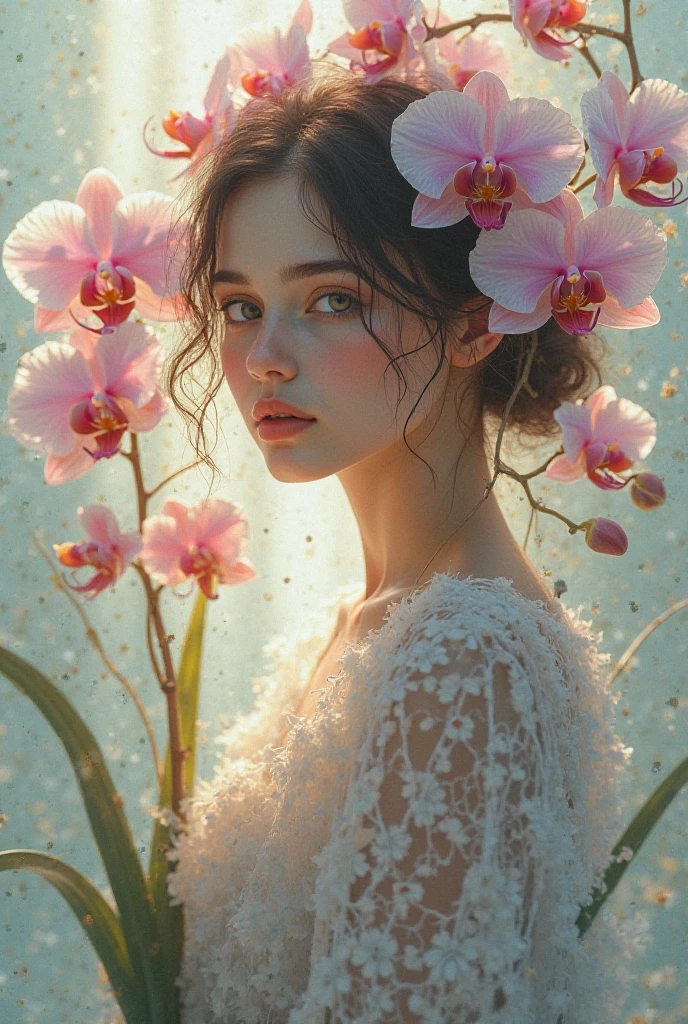 (Depth composition) (portrait of a young sexy woman with flowers), Inspired by Albert Lynch, oil painting