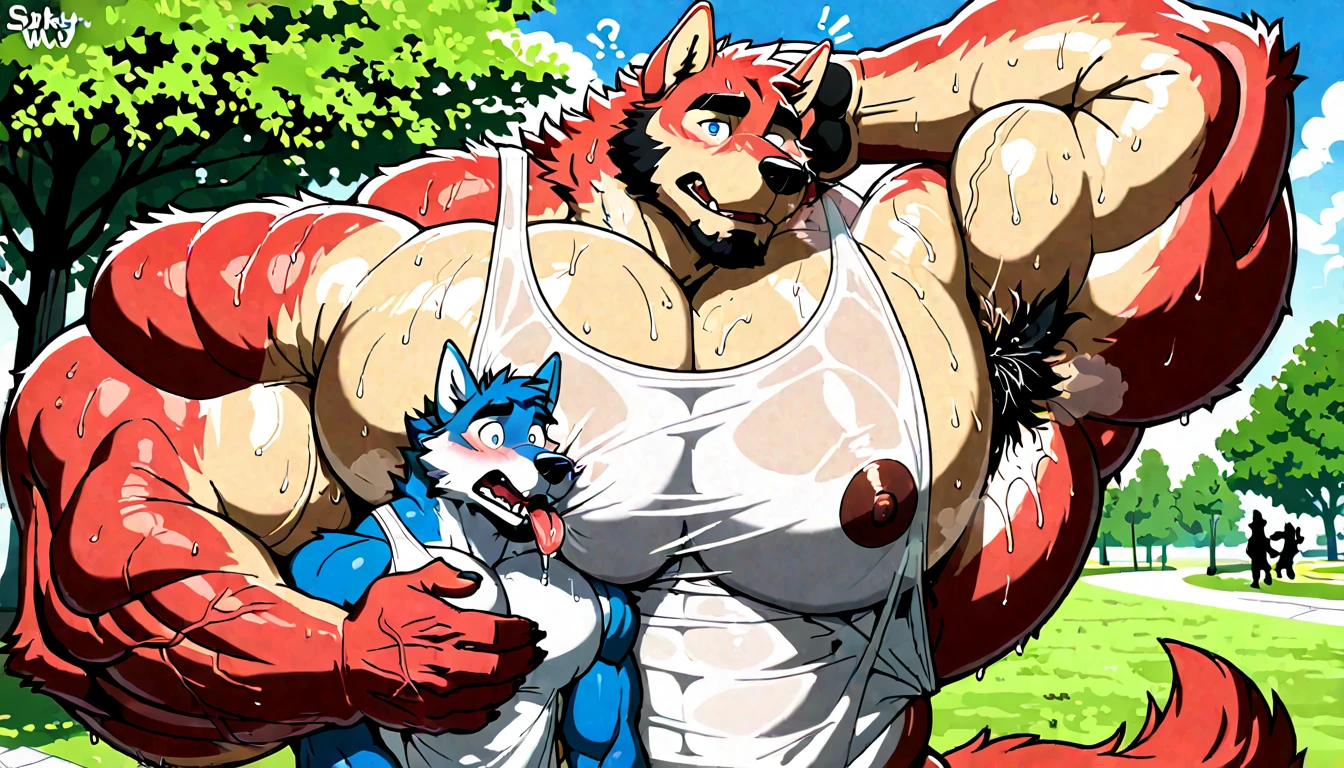 furry,tiger,wolf,bear,dragon,gay,big penis,, hyper muscular body ,touching,hand touching penis ,hand on chest,hand touching nipple,Tongue licking armpit,kissing with each other,foursome,hairy ,  Thick beard,cum,cum shot on chest and face ,large amount of chest hair、large amount of belly hair、large amount of armpit hair,Tongue licking,red tattoo,flirtatious facial expression,wear sunglasses,teacher in tank top,professor in  tank top with necklace ,student, 
, flexing armpit , ass leaking semen, ,orange eyes ,(detail  perfect face and eyes ,have eyeballs),lie down,in the class room ,random  fur, , flirting  , big chest, ((huge hefty pecs):1.2),Split abs,(strong beefy muscular body), strong muscles, 8 pack,  extremely hot and sexy,  , Double Penetration, messy cum ,thighs up、legs stretched out ,Hands touching the crotch, great physique,Strong arms, manly, bodybuilder , (Fine veins:1.5), (shine body:1.5) , (Excessive sweating:1.7), (Sweat all over the body:1.7) ,(steaming breath:1.2),,inflation, excessive cum, ,Bondage,((Ultra High Quality)), ((masterpiece)), ((Ultra detailed)), ((4k)),Perfect detailed features, , 2D, Hand drawn