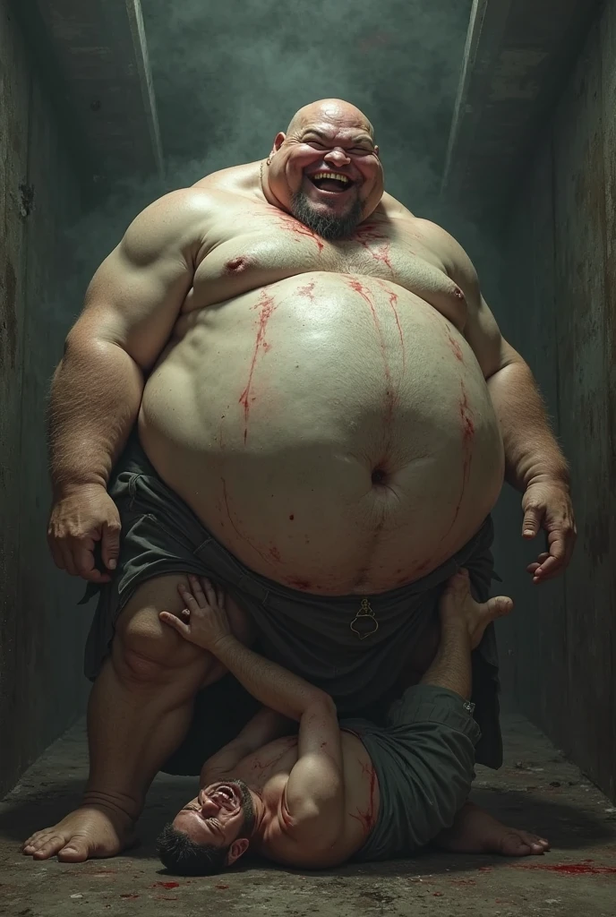 Man gets crushed by a fat guy with a belly
