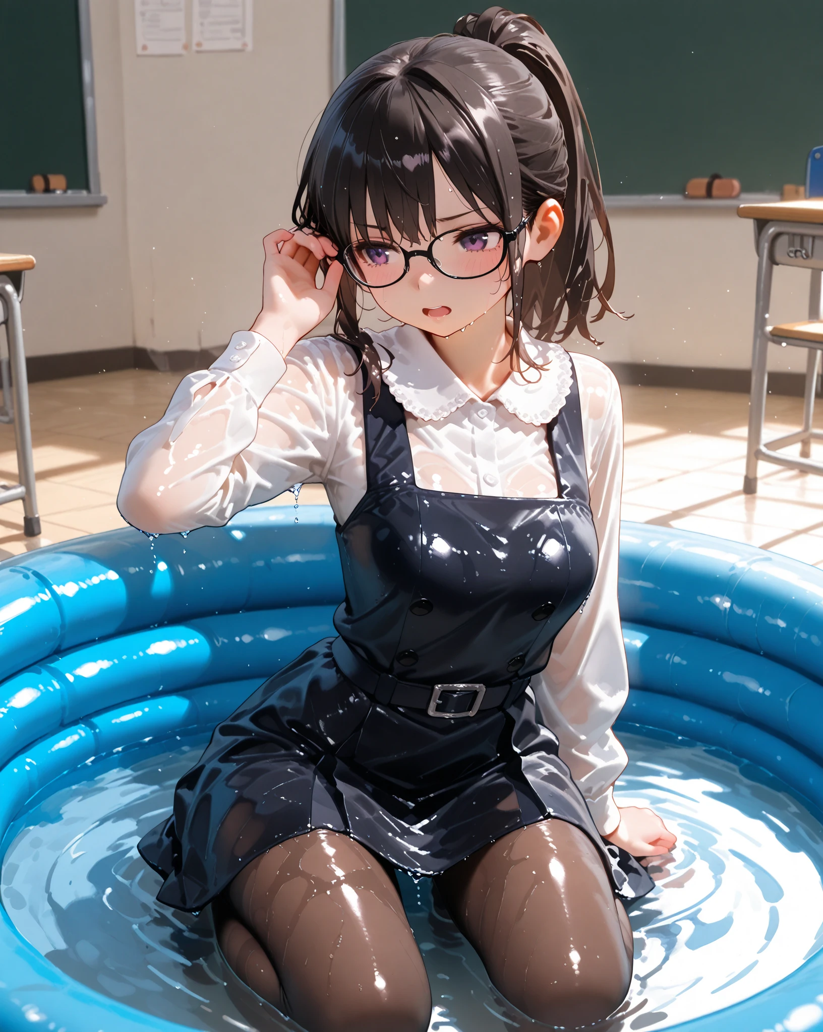 nsfw,(((masterpiece))), (((best quality))),((masterpiece:1.5)), (best high quality), (ultra high res), (ultra highly detailed), (8k:1.3),anime colored,perfect hands, perfect fingers, perfect legs,1woman,solo,idolmaster, (haruna kamijo) ,(18years old, beautiful girl), (beautiful brown eyes:1.7),((((beautiful black hair:1.5))), (((short bob hair))), (wet hair), (wet skin), ((Sweat)), ((pink Flame glasses:1.2)),(vapor), (flat chest,midium breast), (expensive), ((spread leg)),(spread pussy 1.5),(love juice:1.2),(many sweat:1.5),(pubic hair:1.5),(bottomless:1.5),(blue wedding dress:1.5),(open clothes),(wet clothes),(first round),(sitting),((reclinin)), ((((pool is filled with sludgy cum and urine, semen pool, the pool is filled with cum)))), (((multiple boys, peeing on a girl,multiple penises, gangbang, holding penis)),((ecstasy torogao, saliva trail, nose blush,one eye closed,out tongue:1.5)),cleavage of the breast,happy,((smile:1.9),((cum on body:1.9)),((cum on face:1.9)),((cum on hair:1.9)),(Bukkake, cum in mouths:1.5),(cum on glasses:1.3),look at viewer,(hands up:1.3),vulgarity,