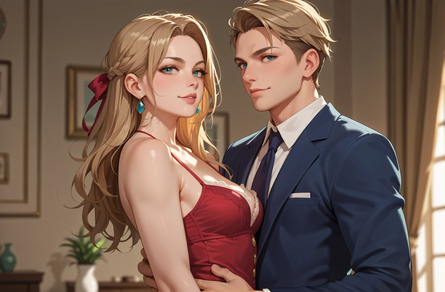there is a man and woman standing next to each other, IMVU, Avatar do Second Life, pose de casal, Charli Bowater e Artgeem, ( ( Pele rosa ) ), por, Segunda vida, 🎀 🧟 🍓 🧚, ( Brown skin ), Pose de perfil glamouroso, ( ( pele escura ) ), Lovely couple,Woman with messy blond hair,homem sexy sarrado