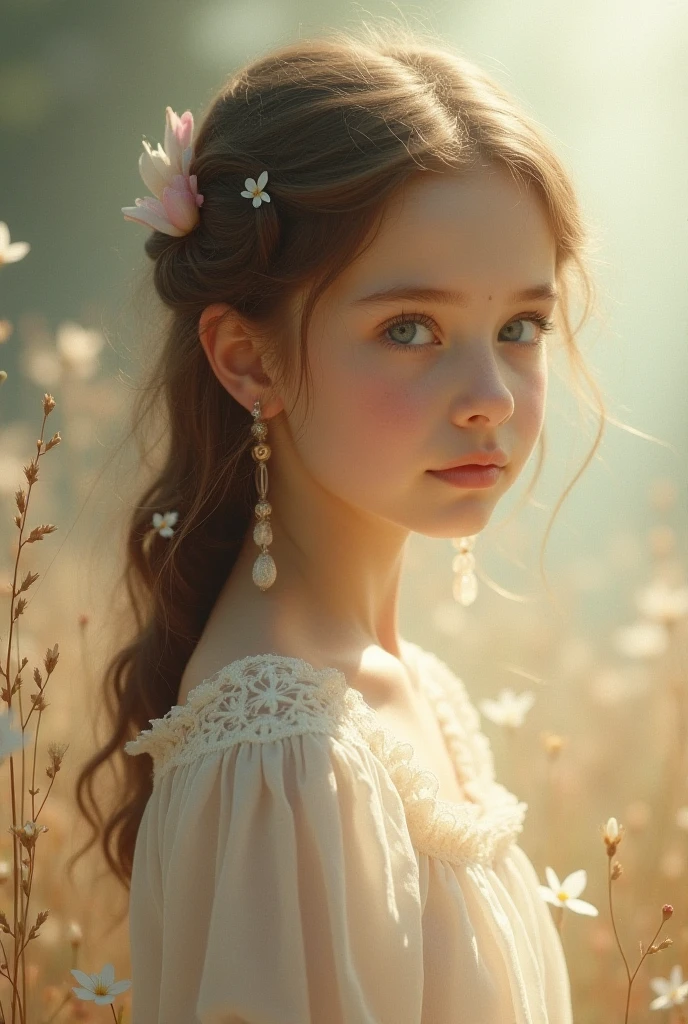 (Cinematic Photo:1.3) of (Realistic:1.3),(Cosy:1.3) beautiful 12 year old girl, (intricate cute brown hair), highly detailed skin textures, lifelike skin texture, looking directly at camera, (looking at viewer), pouting lips, Pastel, glitter, dramatic, dreamy, pastel flower garden, elegant, Whimsical, Delicate, Highly detailed, Intricate, UHD digital photo, Fantasy theme, Fantasy concept art, glamour girl, beautiful young girl, perfect body, highly detailed full body shot, dreamy, pastel, Watercolor, Whimsical, Delicate, detailed hair ribbon, Highly detailed texture, life like texture, digital painting, Highly Detailed photograph,(Art Deco:1.3),(Photorealism:1.3),Fujifilm Superia:1.3),naturalism, golden hour light