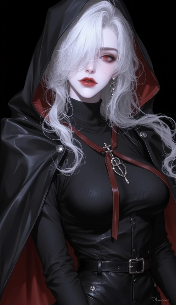 8K,Grim Reaper with a very large scythe,Skeleton Face,Red eyes,White haired mohawk,Black hooded robe,Highly detailed photos, Ultra-high resolution, masterpiece, Highest quality, Perfect glowing skin, Perfect lighting, Detailed lighting, Dramatic Shadows, Ray Tracing, Looking at the audience, Small breasts, Beautifully detailed hazel eyes, Sharp Face, Clear Eyes, Red lips, Long bangs, Short Curly Hair, ((Dark Land of the Underworld)), Upper Body, masterpiece,Highest qualityのフォトリアリスティックなRAW写真。Bright colors,Rich colors, Backlight, Cinema Lighting, Film Grain, to be born, 50mm lens, Nikon D850,Detailed character art,Fantasy art,Ultra-high resolution,Ultra-Realistic Skin,Perfect hand shape,Deadly landscape,Skull coat of arms,Skull Face,
