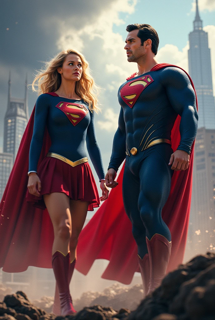 Gaia Weiss under the mantle of the Kryptonian Kara Zor-El alias Supergirl alongside her cousin Clark Kent alias Superman suits Superman Man Of Steel Movie 