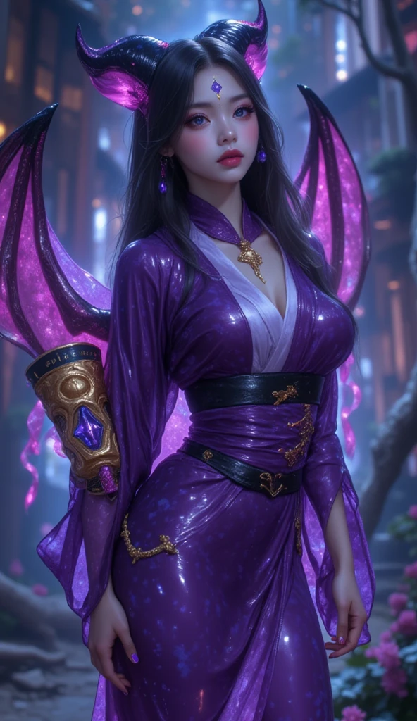 elvish ears,Purple and black suit,Long legs,Colorful butterfly wings,Skysky,Moon,Fly hand in hand with girls