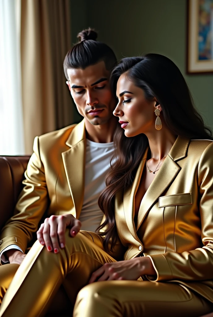 (best quality,4k,highres,masterpiece:1.2),ultra-detailed,(realistic:1.37),(professional:1.1),vivid colors,studio lighting,(physically-based rendering:1.1)
Arab man and woman, seductive expressions,longing eyes,subtle smiles,passionate lips,flawless faces,(traditional Middle Eastern facial features),elegant formal attire, sharply tailored suits and dresses,crisp white shirts,exquisite embroidery,richly colored fabrics,(highly detailed patterns), opulent gold jewelry.
Office setting with a luxurious interior, floor-to-ceiling windows,(breathtaking city skyline backdrop),sophisticated furniture,(Italian leather chairs:1.1),(polished mahogany desk),(expensive Persian rugs:1.1),wavy black hair,bouncy curls, (immaculate hairstyles),(expensive hair products),(perfectly groomed facial hair).
Dimmed lighting creating a sensual atmosphere,soft warm glow,(subtle spotlights),(mysterious shadows),(sultry ambiance),(golden hour).
Passionate intimate moment,(unspoken desire),(unmistakable chemistry),(intense eye contact),(subtle touches),(whispered words),(gentle caresses),(building tension),(anticipation in the air).
Deep shades of red, rich earthy tones, hints of gold,(accentuated sensuality),(opulent colors