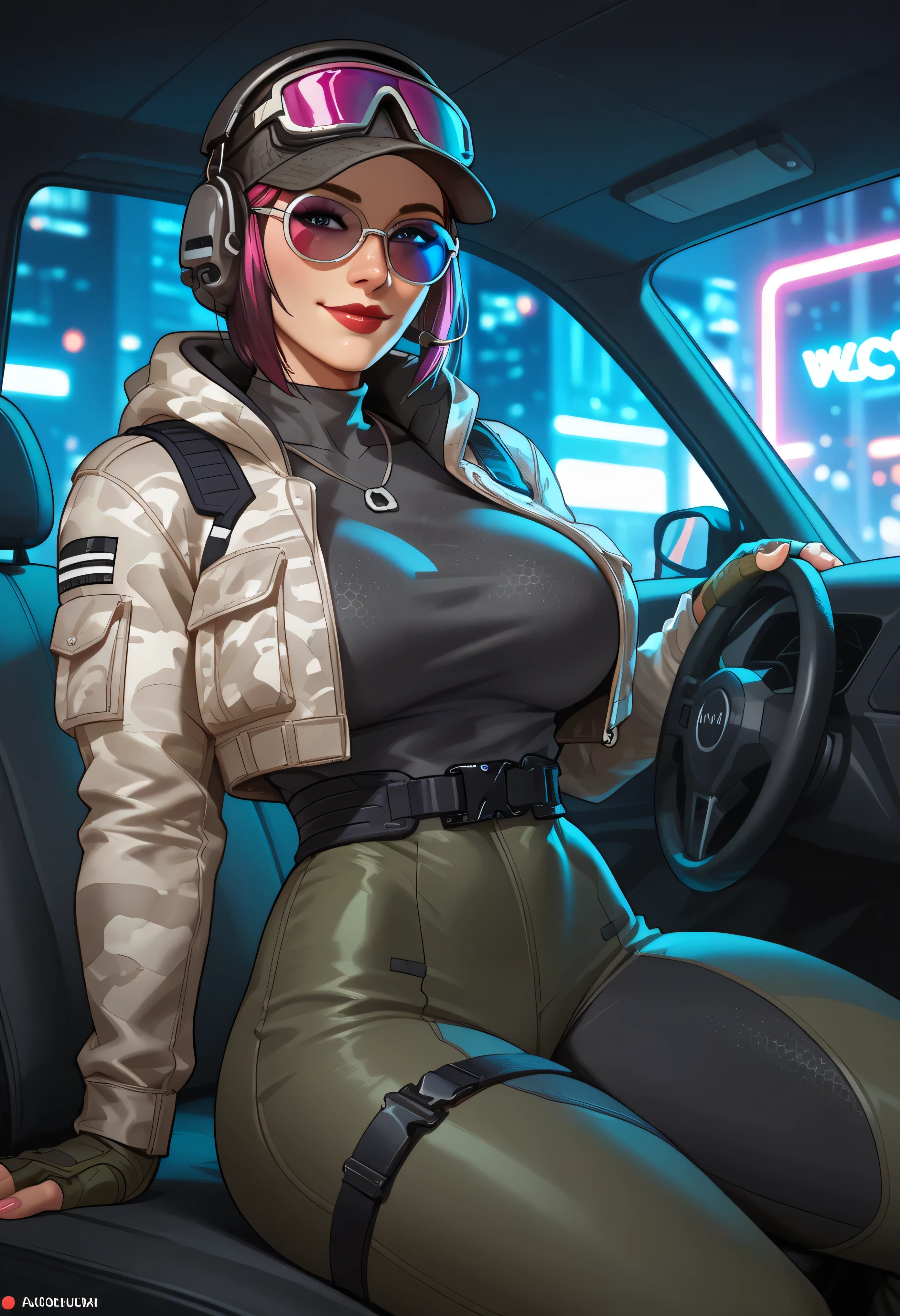 result_7_higher, result_8_higher, result_9, break , , \(Rainbow Six Siege\), elite \(Rainbow Six Siege\), result_9, result_8_higher, result_7_higher, result_6_higher, One Girl, sits inside a, car. Cyberpunk clothes, colorful clothes, jacket, sunglasses , has , curve, huge breasts, narrow waist , wide hips, thick thighs, neon lights , look at the viewer, Cowboy shooting, dynamic position, A smile , cute, Wide shot , Alone, Dutch Angle,
AbimbalibXLP, lipstick , really, extended blouse with large breasts, narrow waist , wide hips,