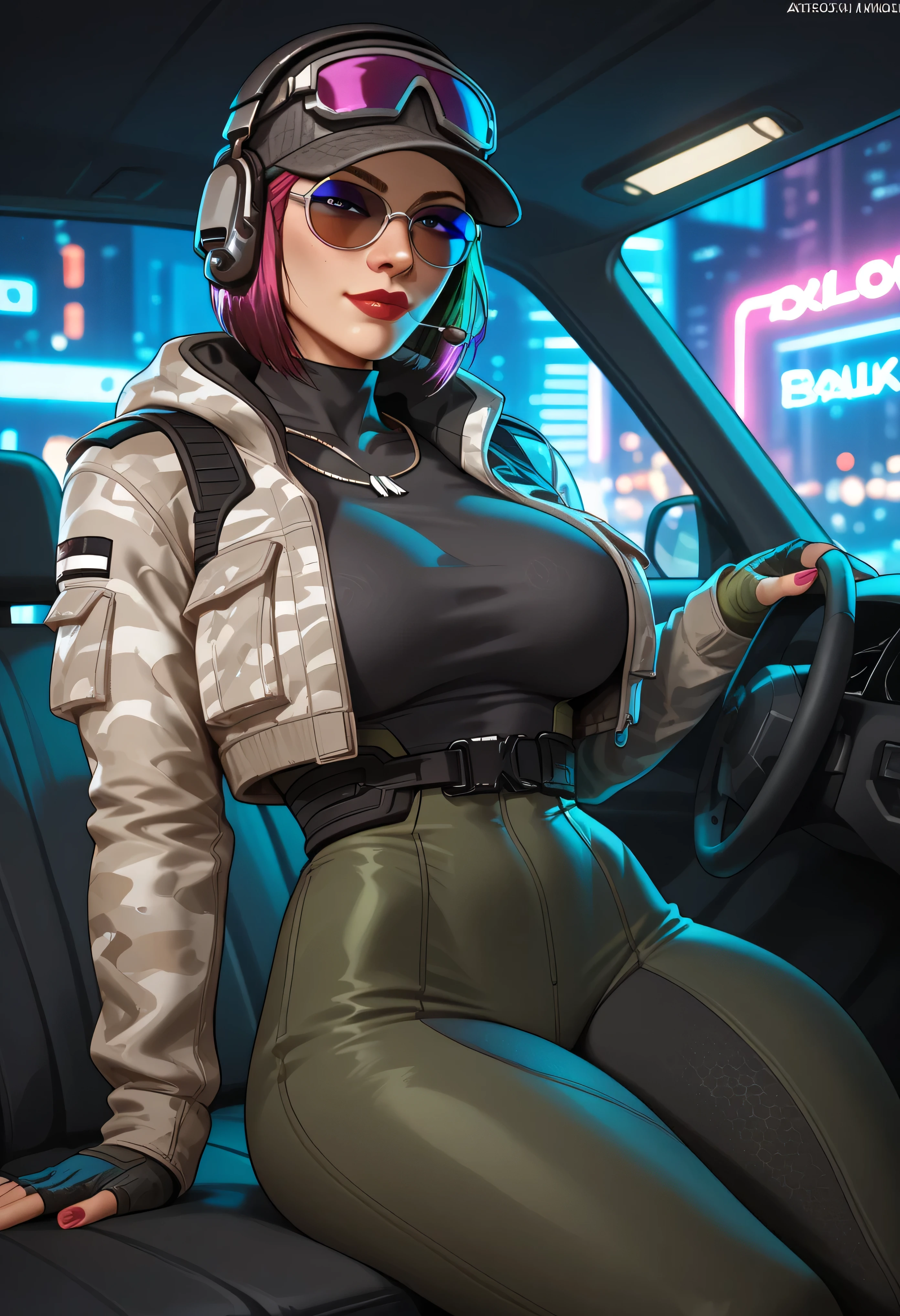 Chica punk motociclista mad max,rebel position, Cara de mujer, piel blanca rosada con pecas, ojos grandes y rasgados color verde, lined eyes and makeup eyelids, small-nose, labios gruesos color rojo, mejillas delgadas con hoyos, large cheekbones, defined chin with chin dimple, cabello corto color blanco, con casco negro con picos, slim and very athletic build, caderas anchas, piernas largas, tight and ripped black leather pants, mallas negras en las piernas, botas negras grandes con picos, chaqueta de cuero roja, gargantilla, robotic arm, escenario de carretera en el desierto con cactus