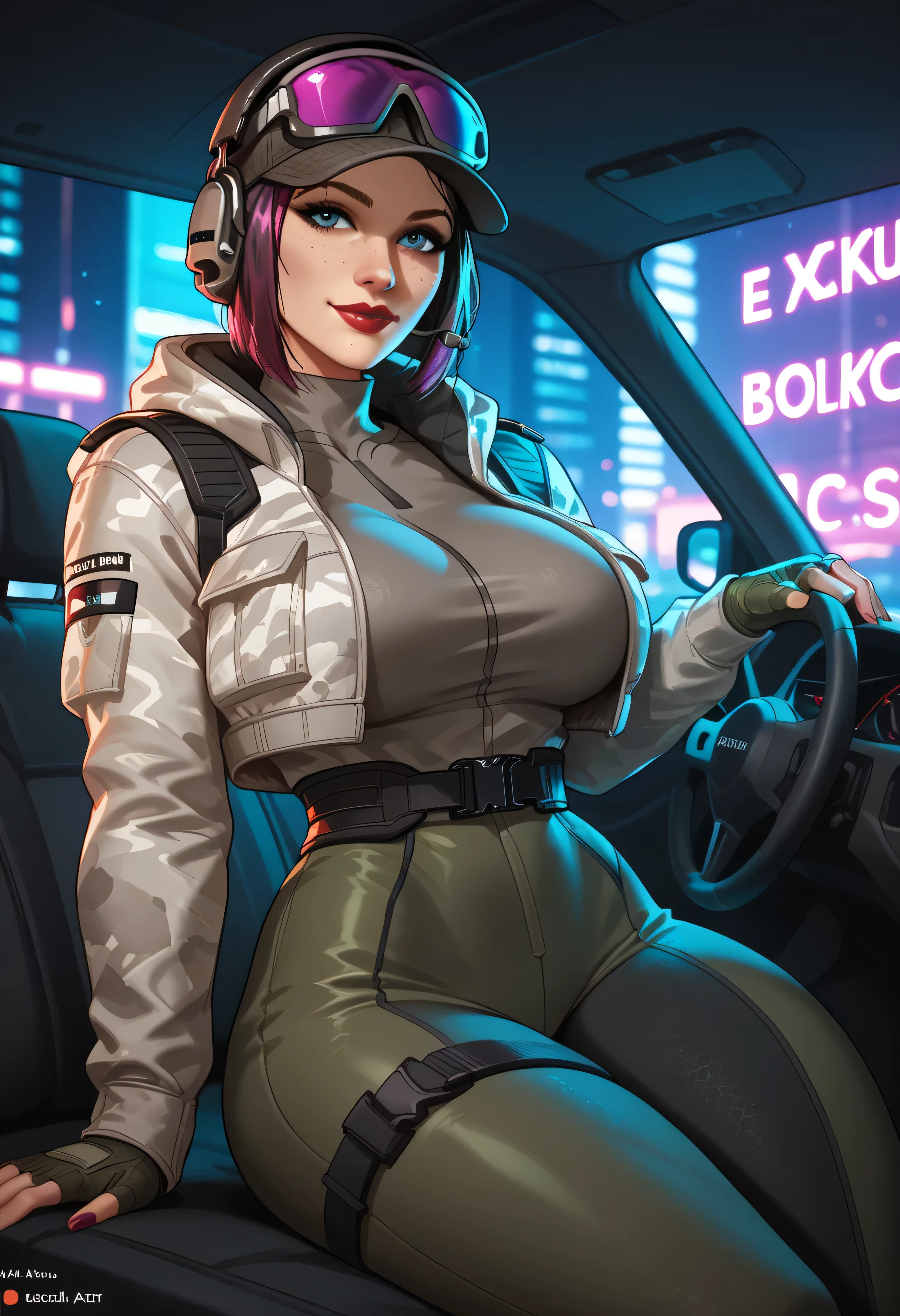 result_7_higher, result_8_higher, result_9, break , , \(Rainbow Six Siege\), elite \(Rainbow Six Siege\), result_9, result_8_higher, result_7_higher, result_6_higher, One Girl, sits inside a, car. Cyberpunk clothes, colorful clothes, jacket, sunglasses , has , curve, huge breasts, narrow waist , wide hips, thick thighs, neon lights , look at the viewer, Cowboy shooting, dynamic position, A smile , cute, Wide shot , Alone, Dutch Angle,
AbimbalibXLP, lipstick , really, extended blouse with large breasts, narrow waist , wide hips,