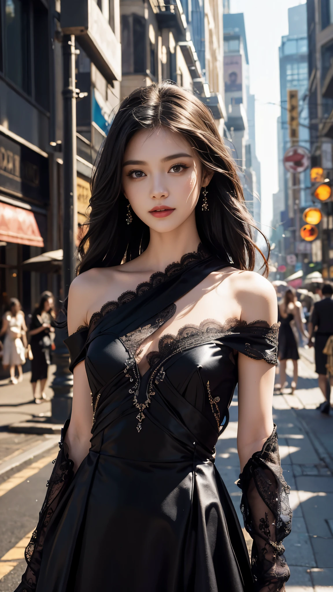 uma mulher negra com cabelos castanhos, black dress