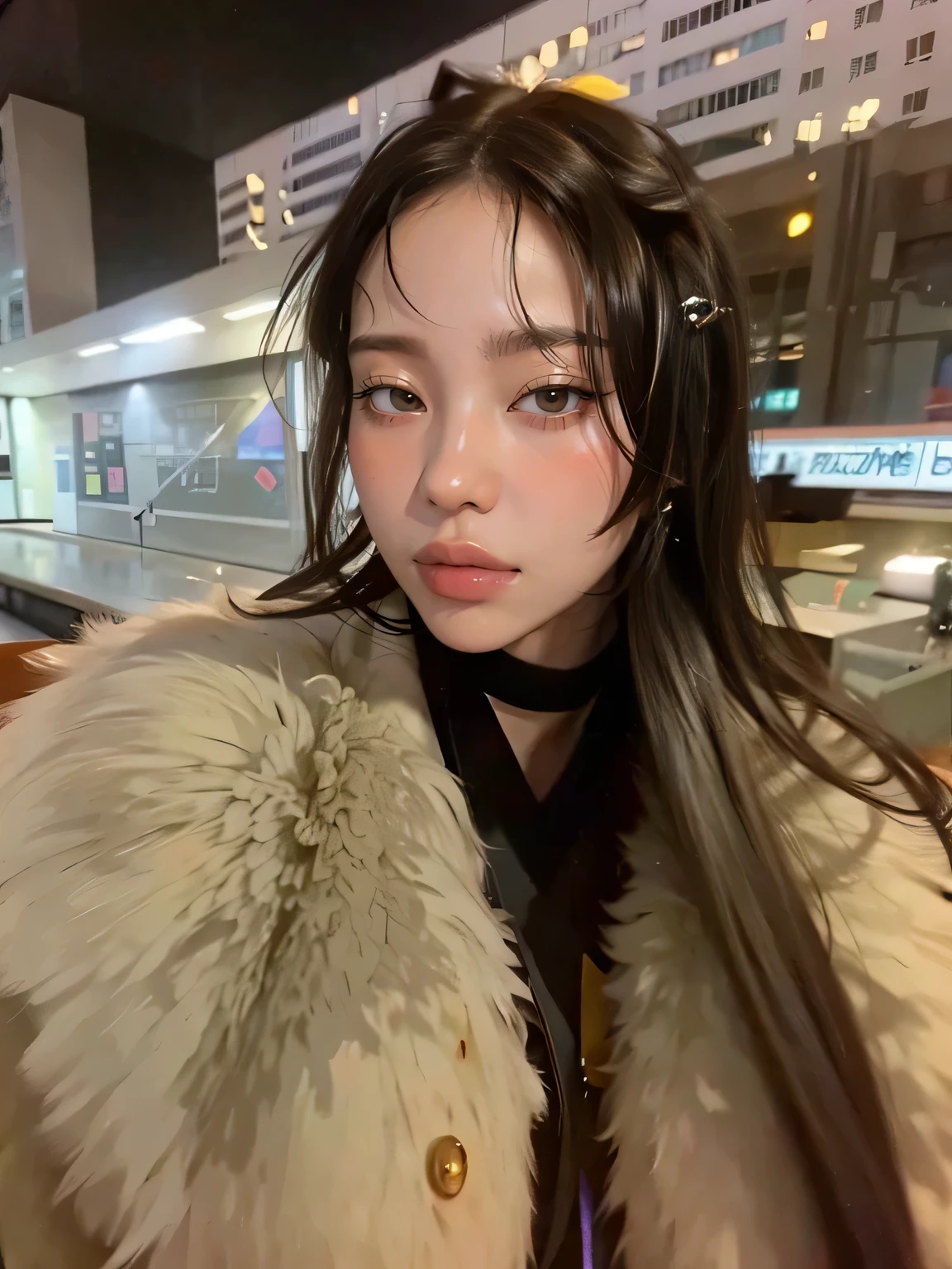 Yeji HD with cute lips and huge, an Asian adult woman , beautiful hair, Arms pretty , big , fleshy lips, beautiful eyes, very pretty eyes, very black hair