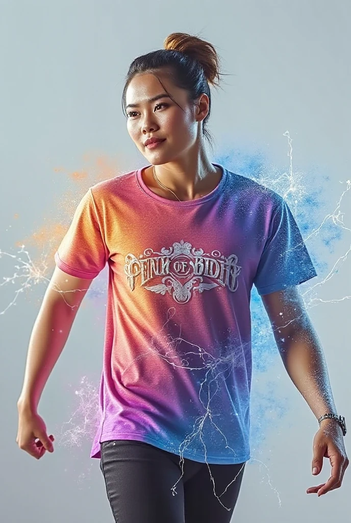Una chica guapa y chico con iniciales N y L en sus camisetas, ojos afilados, Rasgos faciales claros, vistiendo hanfu, postura de combate, movimientos de artes marciales, body surrounded by purple mist, runas alrededor, holographic reality, holographic halo, Desenfoque de movimiento, efectos de luz del juego, luz de borde, Luz tenue, movie luz de borde, luz delicada, Obra maestra, super detailed, epic composition, super HD, alta calidad, of the highest quality, 32K