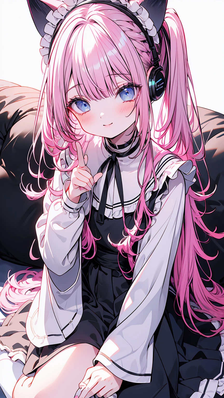 ,beautiful flower々),mole under eye, heart shaped choker, (masterpiece, highest quality), official art, beautiful and aesthetic: 1.2), (1 girl), very detailed, (geometry art: 1.3), colorful、pink bob hair、Cat ear、 whole body