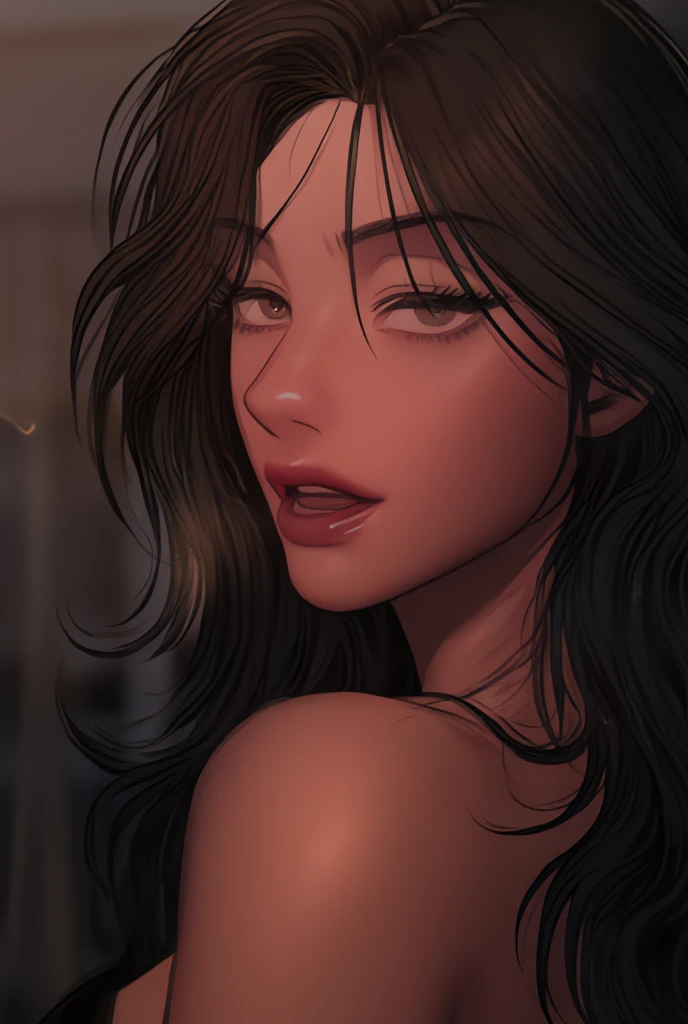 1girl, beautiful detailed eyes, beautiful detailed lips, extremely detailed face and portrait, alessandra negrini, sexy, sensual, alluring expression, curly hair, (best quality,4k,8k,highres,masterpiece:1.2),ultra-detailed,(realistic,photorealistic,photo-realistic:1.37),cinematic lighting, dramatic lighting, warm colors, dramatic colors, moody atmosphere