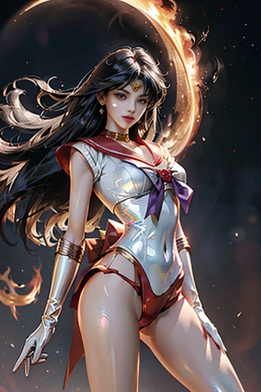 master part, cheio: 1.5, stand, 8k, ..3d, Realistic, Ultra Micro Fotografia, Qualidade Superior, Super detalhe CG Unity 8k wallpaper, de baixo, detalhes intrincados, (1 mulher), 18 anos, vermelho vermelho brilhante Pre-Gate Mini Saia: 1.4,(Sama1, tiara, Uniforme Sailor Senshi, luvas brancas, Vermelho Cor do Marinheiro, saia vermelha, Uniforme Sailor Senshi: 1.2, Marinheiro Marte: 1.2, Meishaonv), cabelos pretos arroxeados incrivelmente longos e lisos: 1.2, lindo cabelo liso longo brilhante: 1.2, Uniforme Sailor Senshi, ((arco roxo muito grande no centro do peito: 1.4, tiara dourada na testa: 1.5, luvas vermelhas nos cotovelos: 1.1, bright crimson red with luxurious golden decorations: Long knee-high enamel boots: 1.3, colarinho vermelho carmesim saturado, Colar de marinheiro vermelho carmesim saturado, long white latex gloves with luxurious gold ornament: 1.3, very large red bow behind the waist: 1.1, gargantilha vermelha, decote parece sexily boldly grande, brincos vermelhos em forma de estrela)), SMMarz
Hair that  too long, franja separada,(sorriso sedutor, cara muito bonita, detalhes do rosto: 1.5, olhos roxos brilhantes, beautiful face, Olhos bonitos, olhos brilhantes, thin lips: 1.3, thin, sharp, pale eyebrows, long dark eyelashes, Double eyelashes), joias douradas de luxo, Asas brancas enormes, fino e magro e musculoso, abdominais musculosos, Rosto pequeno, Seios enormes, perfectly proportions, cintura fina, pose de modelo sexy, visible pores, perfect hands: 1.5, (very thin and fit high gloss white holographic leather), Thin high leg swimsuit bold and sexy, postura de luta, octane rendering, very dramatic image, Luz natural forte, sunlight, exquisite lighting and shadows, Dynamic angle, DSLR, foco nítido: 1.0, Maximum clarity and sharpness of the space background, Dynamic flames in the background, humano em chamas: 1.2, bola de fogo, sparks of fire, Dynamic Fire, burning hair, Dynamic Frame, Marz, luar, lua, Dynamic background, fundo do detalhe)