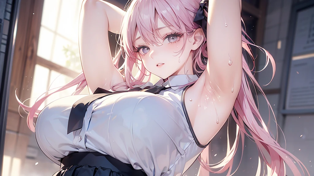 large breasts、wet.arms、looking at viewer、cowboy sot,(((overhead shot)))), ((((1girls/2boys))), spoken 〇〇、nsfw, penis, pussy, under boob,erect nipples present in the indoor pool,Sex between men and women、sketch、Purple Hair、She has a small ribbon on her head、Big Tits、doggystyle