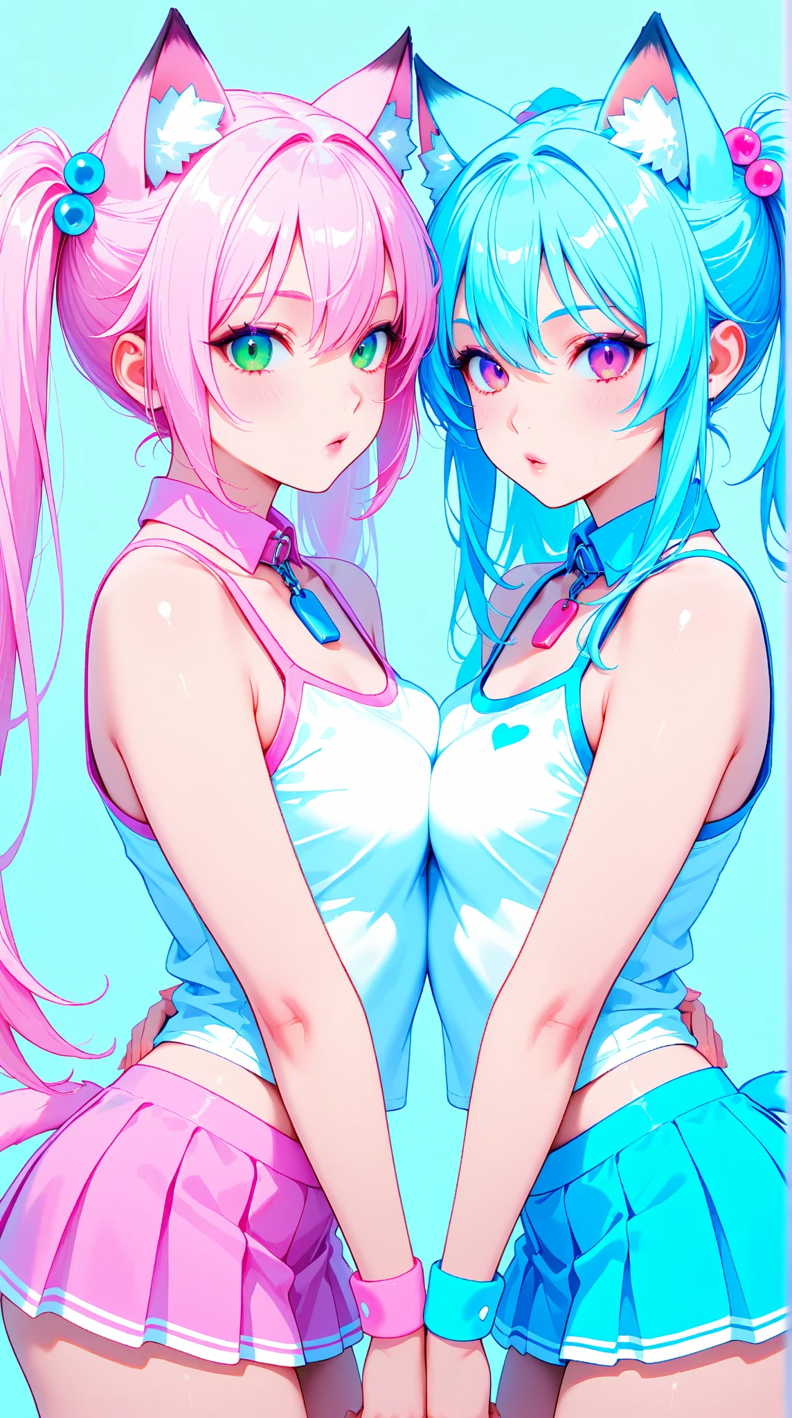 best quality, very aesthetic, Super detailed, best illustration, Dark blue one piece school swimsuit,bangs, pink_hair, blunt_bangs, hair_ornament, butterfly_hair_ornament, ribbon, black_ribbon, blue_eyes, blush, hair_ribbon, twintails, long_hair
