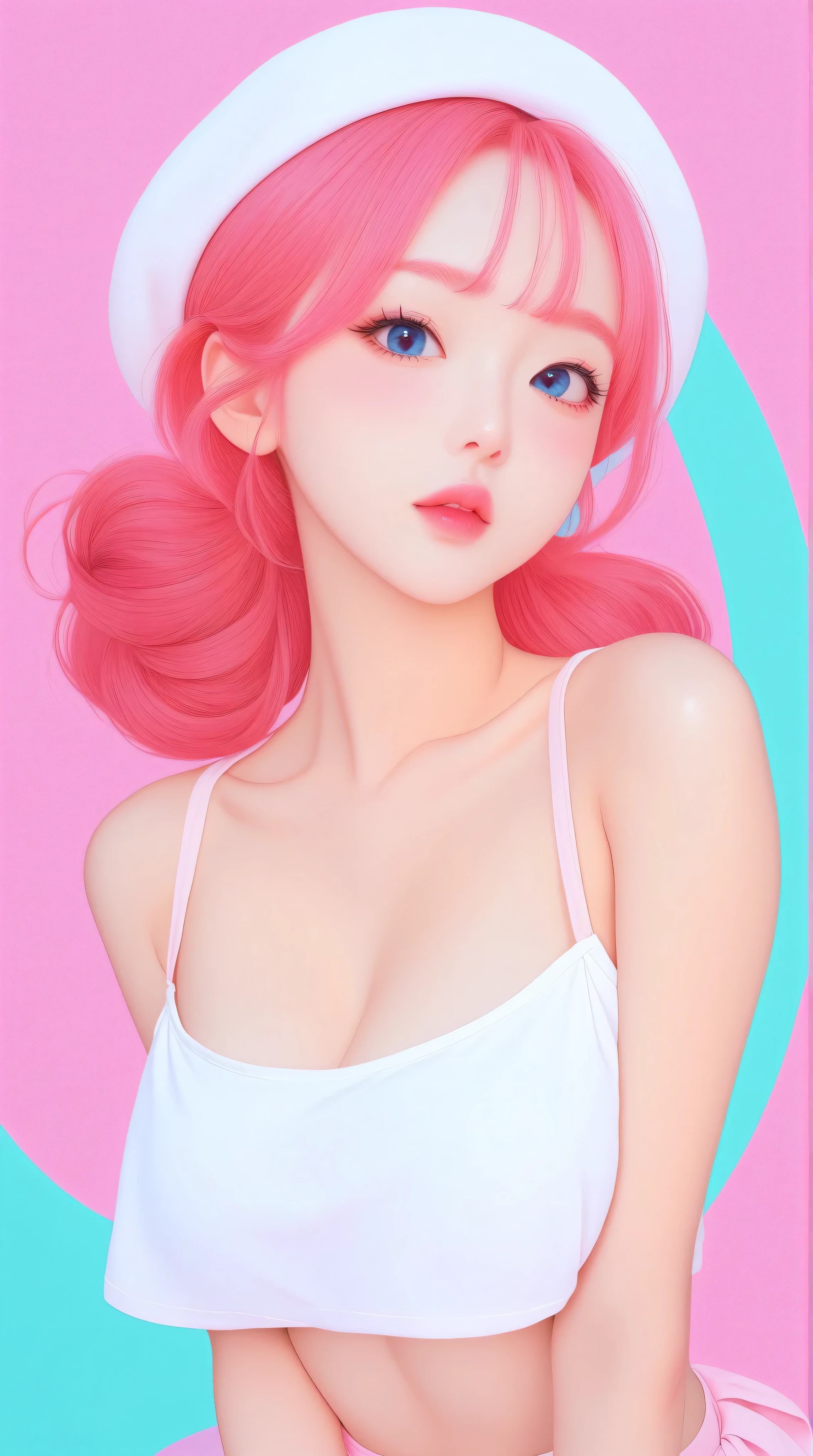 random hot and busty japanese girls, nekos, pastel color palette,