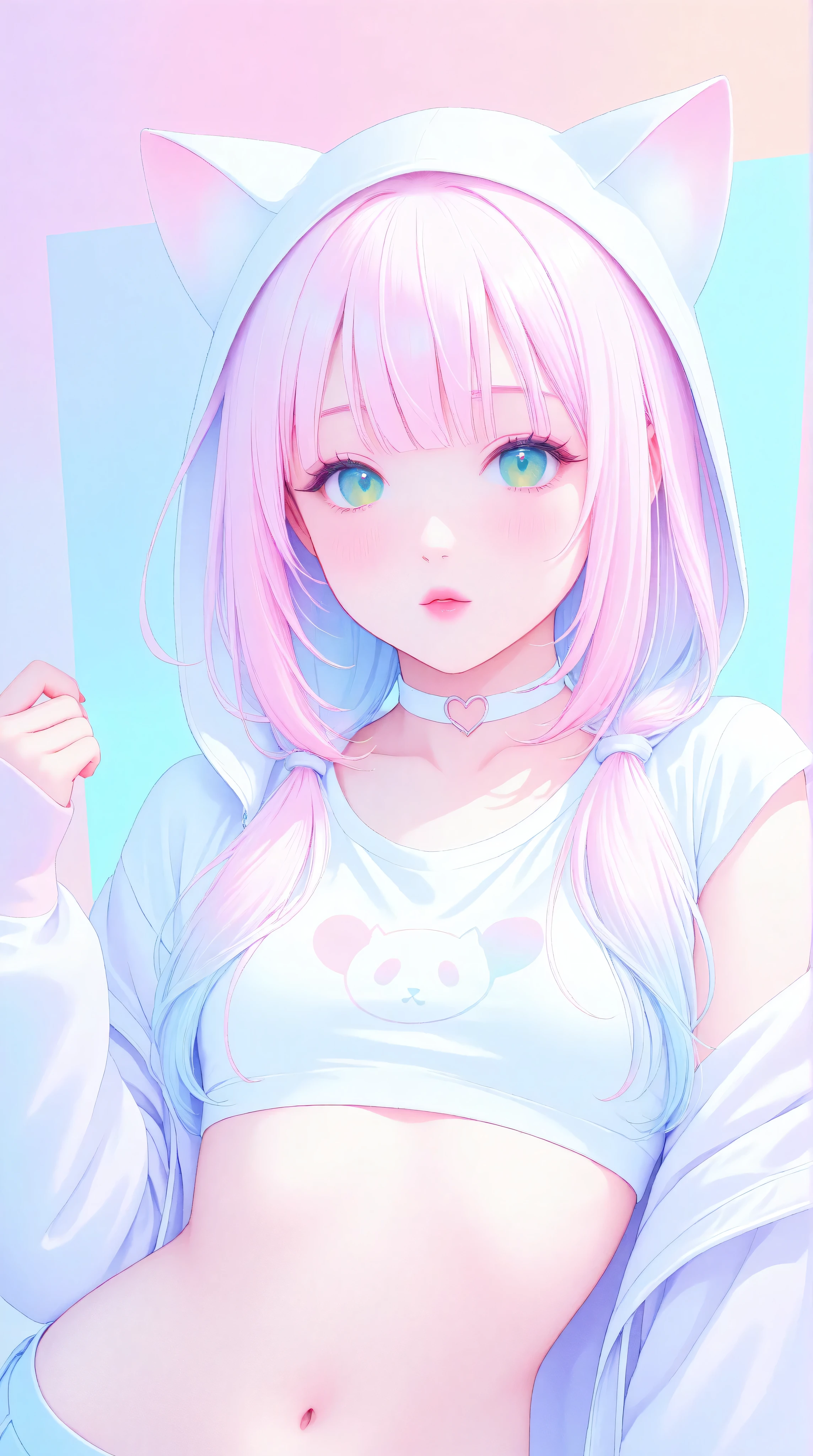 random hot and busty japanese girls, nekos, pastel color palette,