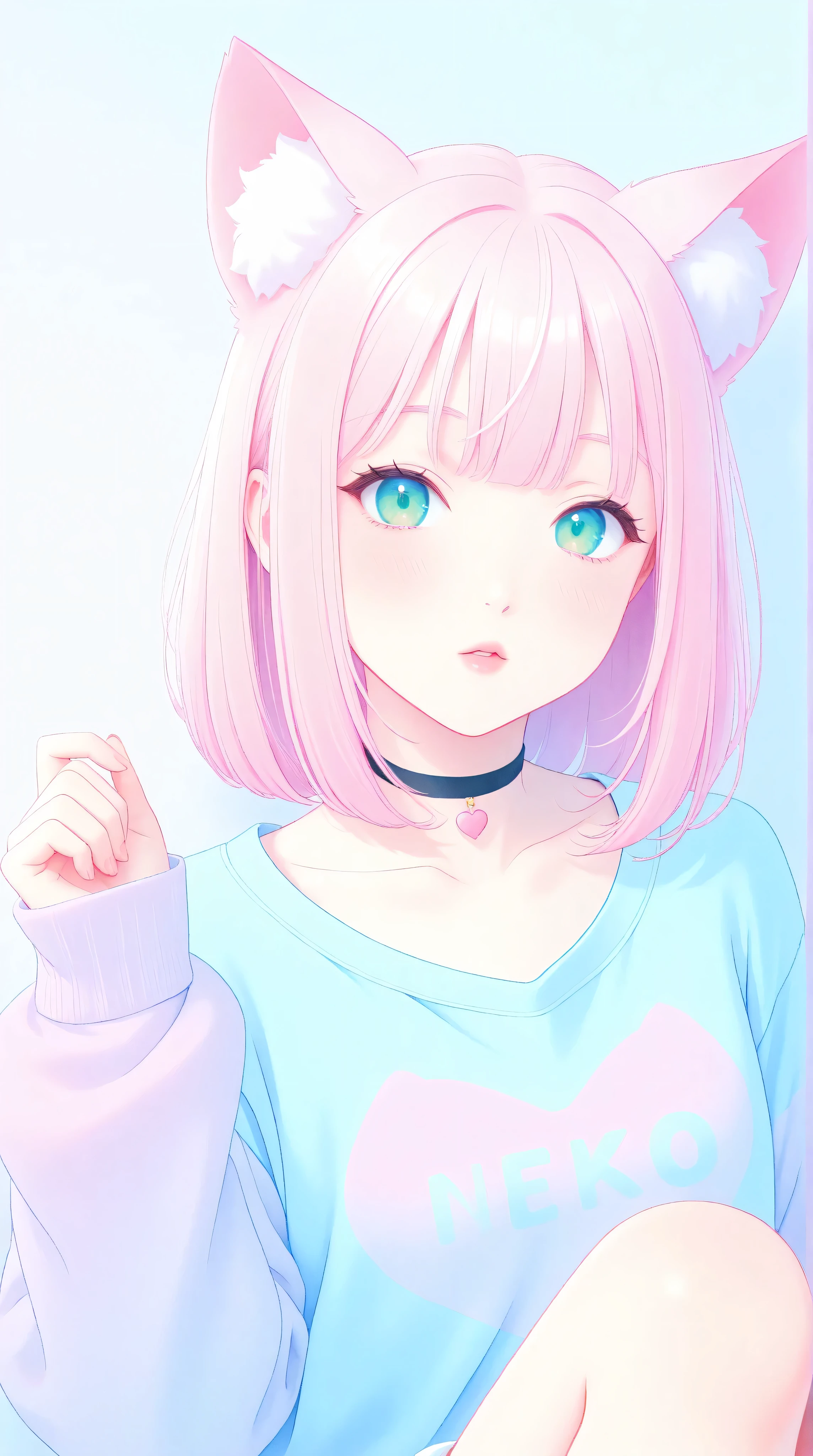 random hot and busty japanese girls, nekos, pastel color palette,