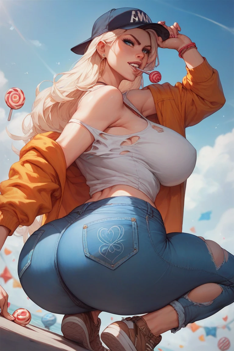 a sexy woman, best quality, voluptuous, big breasts, big breasts, hanging breasts, NSFW, naked woman, Looking at viewer, Blonde, (standing, facing back: 1.4), sexy, tattoo paint (paint splatter) , target splash, high quality, Best quality, Realistic,