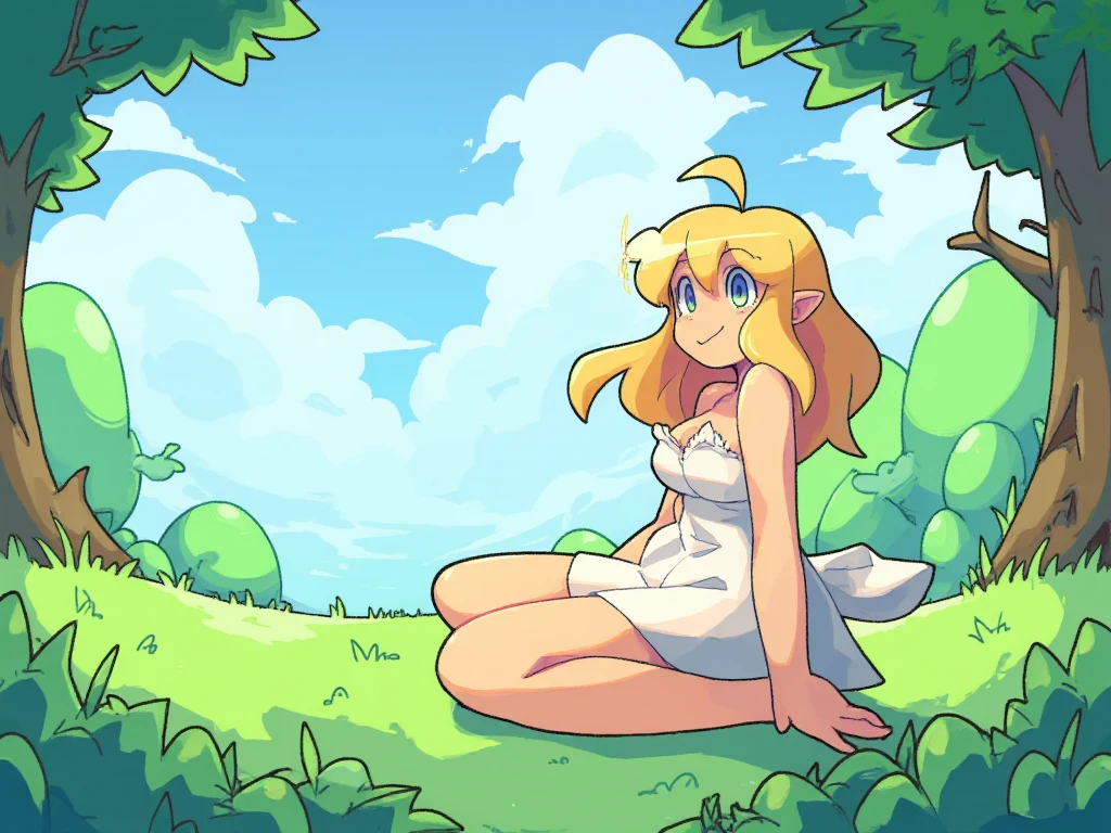 1 girl, smiling, naked, blonde hair, showing feet, feet close to camera, has penis, bare feet, long feet, star butterfly
