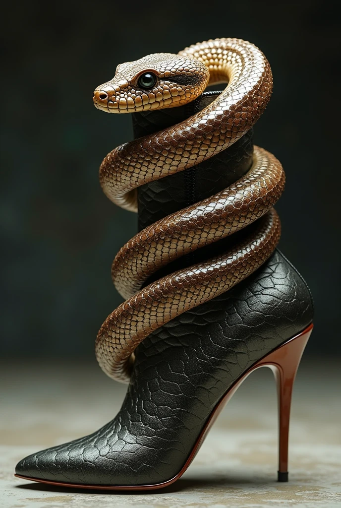 A black snake encircling ballet “soft pointe shoes”, that it is a realistic image in the style of Taylor Swift's album “Reputation”