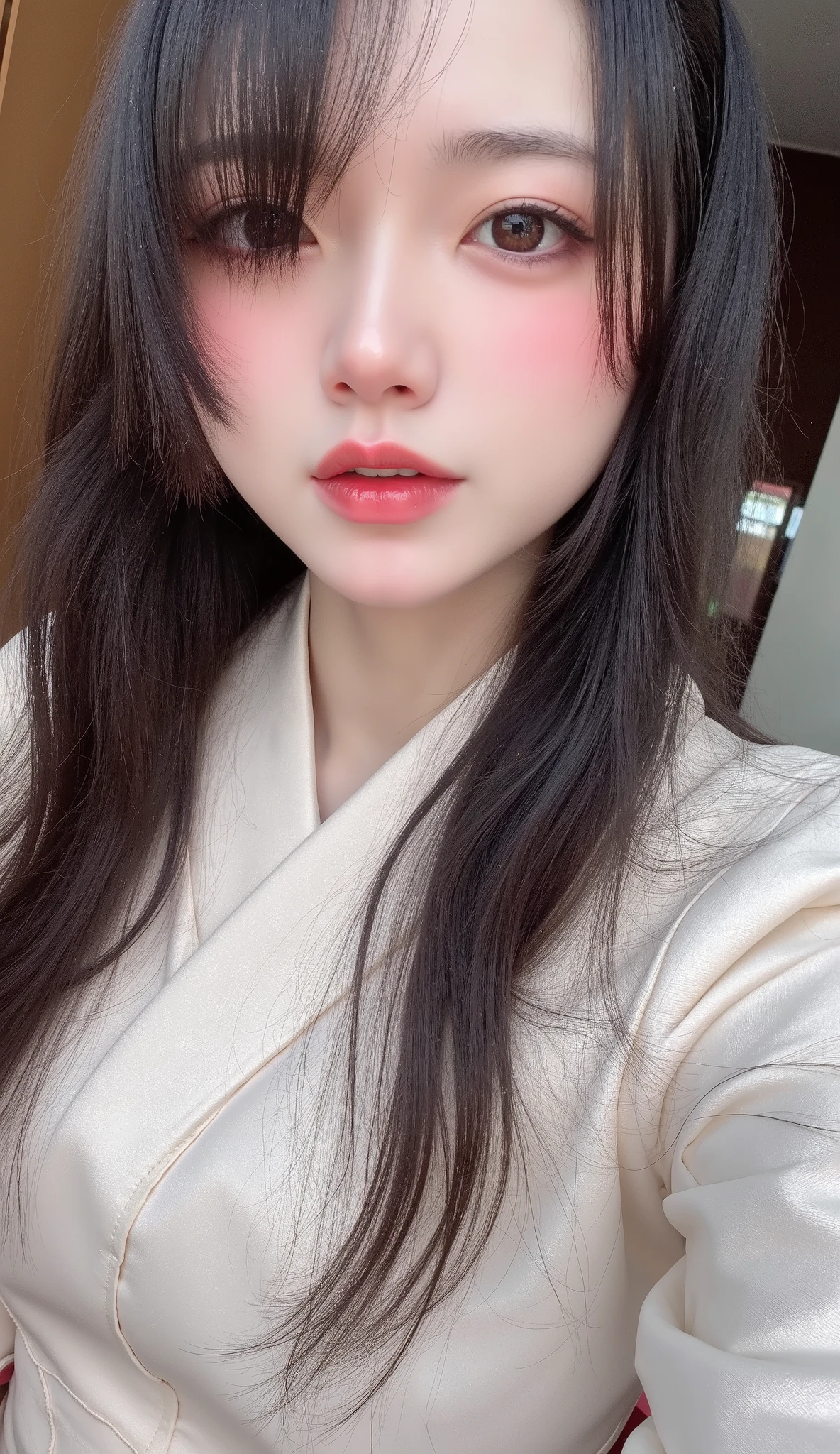 ( kimono)、fantasy landscape、(Top Quality,masterpiece:1.3,super A high resolution,),(very detailed,caustics),(Photoreal:1.4,RAW shooting), cowboyshot, super realistic capture,very well detailed, Woman in One、solo、 High Resolution 16K 、 has a natural skin texture、、 has an even skin tone and looks healthy、 natural lightと色を使う,one woman,Japanese,,cute,黒hair, Make Middle Hair,(written border depth、 Color Difference、、Wide lighting range、natural shade、)、、(It's snowing:1.3)、(hair:1.3)、( snow reflects light :1.3)、natural light、Beautiful Scenery