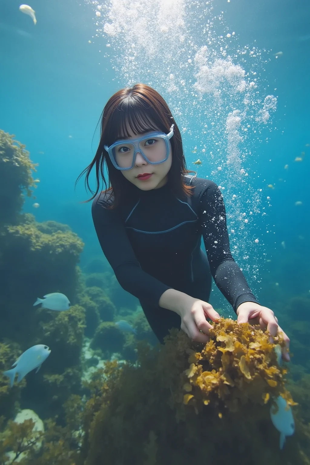 deep sea、Bubble、Swaying seaweed
