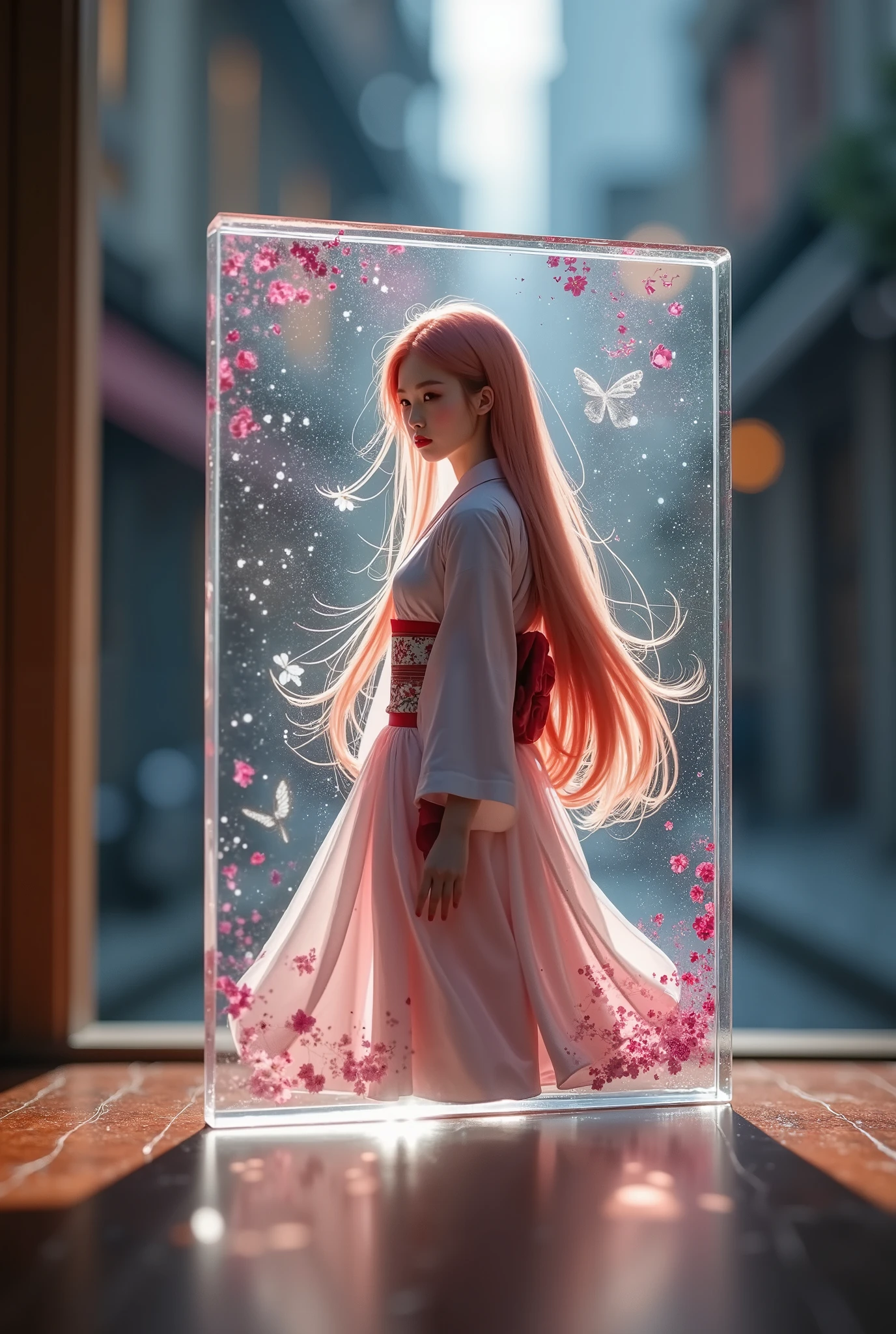 Product image of acrylic stand, (Clear Raiko、Flat Print on Thin Acrylic Screen,Clear Printing That Transmits Light,Light Transmission and Real Reproduction), whole body, real photo,ROUGH,4K,UHD,Ultra High Definition,super realistic,HDR,studio lighting,Extreme Details,professional,Brilliant Colors,Bokeh,Faded Tint,Soft contours,Light Leak, minimalist , abstract background, expressionistic ,