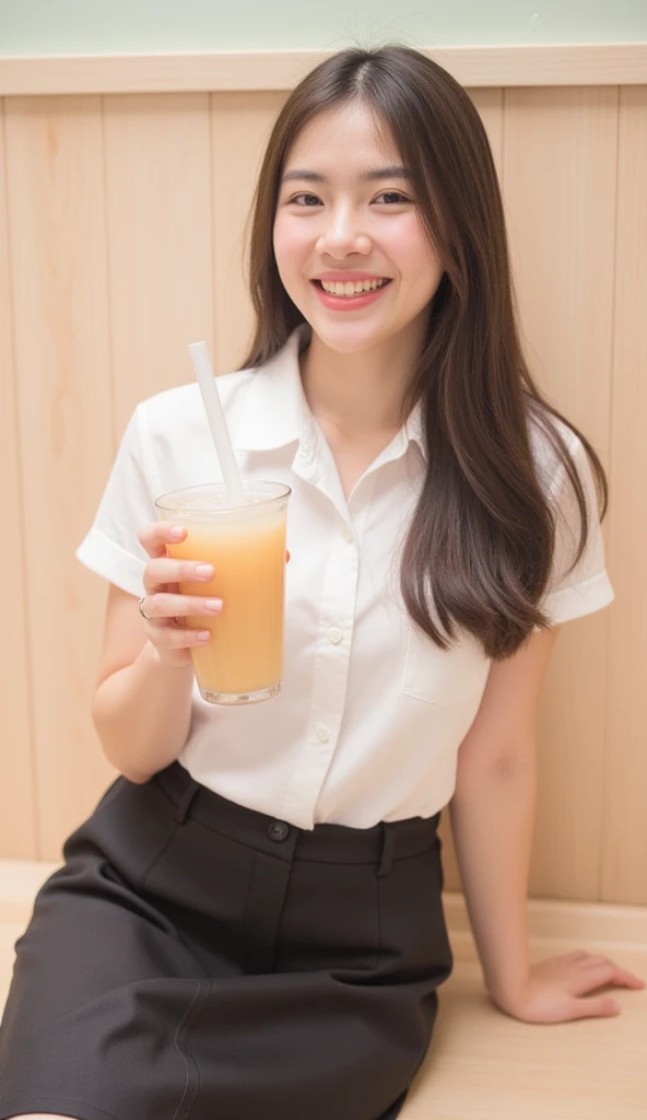 Larissa Manoela drinking a glass of milk