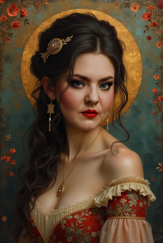 An ultrafine detailed watercolor painting of a gorgeous undead zombie with flowers in her hair, in the style of Alphonse Maria Mucha and Gustav Kilmt, art nouveau accents, (undead zombie:1.2), anthropomorphic female, female figure, detailed cover artwork, as the goddess of the flowers, Alphonse Mucha, Gustav Klimt, pale bluish skin, a marble sculpture, cgsociety, gothic art, art nouveau, behance contest winner