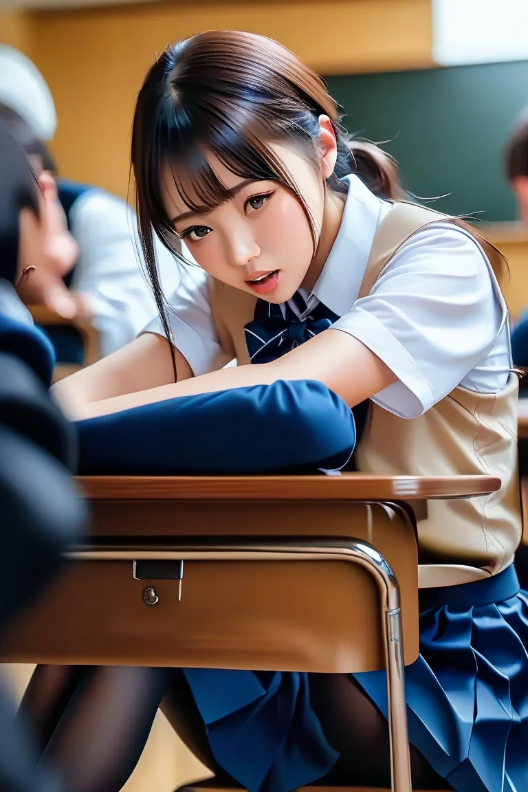 Completely naked、high school girl、classroom