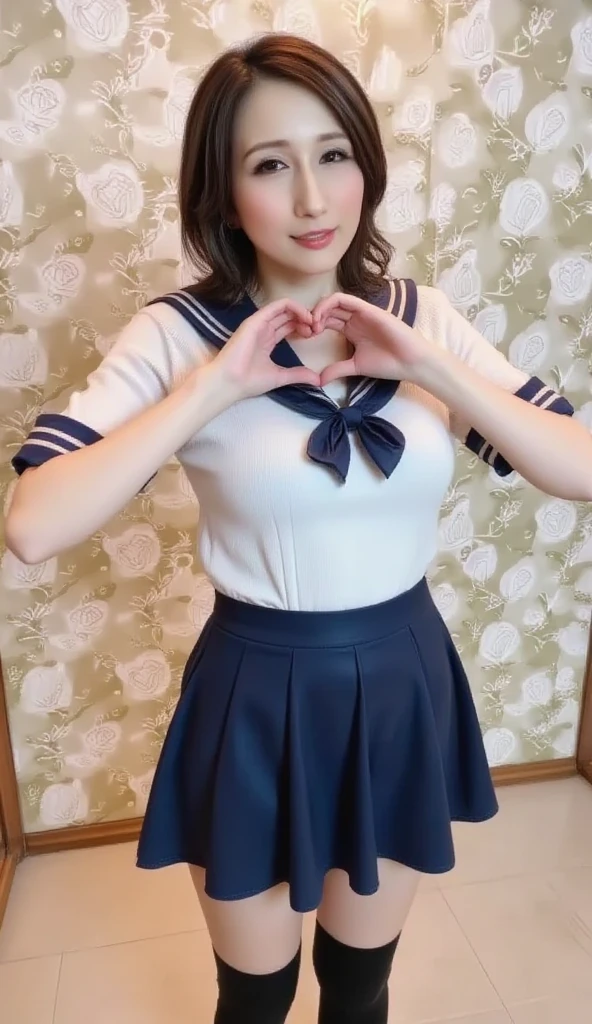 Adorable,  11 year old girl in Japan,  (Sleeveless sailor suit:1), Sitting on a cushion,   Curly medium hair, hair scrunchie,  (Smile :1),     (highlydetailed skin:1),   (Best Quality:1.0), (超A high resolution:1.0) ,(photographrealistic:1), (ultra-detailliert:1.0), (8k RAW photo:1.1),Looking at Viewer,See-through
