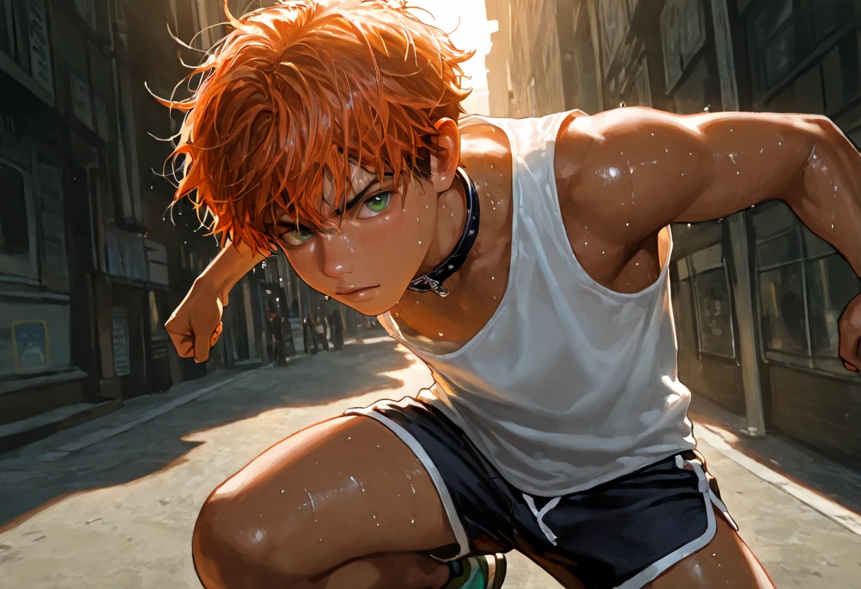 (Best Bishonen、可愛い童顔の18-year-oldの男子、A beautiful boy with large eyes and a high nose:1.4)、(((He is chained and has iron handcuffs and ankle shackles on him.、The body is tied with rope))), ((His desire for kinky play is fulfilled))、 ((Cute boy showing his ass, 18-year-old, Short colored hair, Intricate details, Highly detailed face)), ((Clear Photo、Ultra-realistic、Live-action version、Sharp focus)), masterpiece, Big Lips, Upper body naked, She is wearing tiny briefs that show off her curves.:1.3)、Slim and fit body,Beautiful, shiny, hairless skin、 ((Cute round beautiful ass)), (Soft muscles, On all fours:1.2)、(((His face showed expressions of pain and pleasure., Pleasure、Bondage, bondage)))