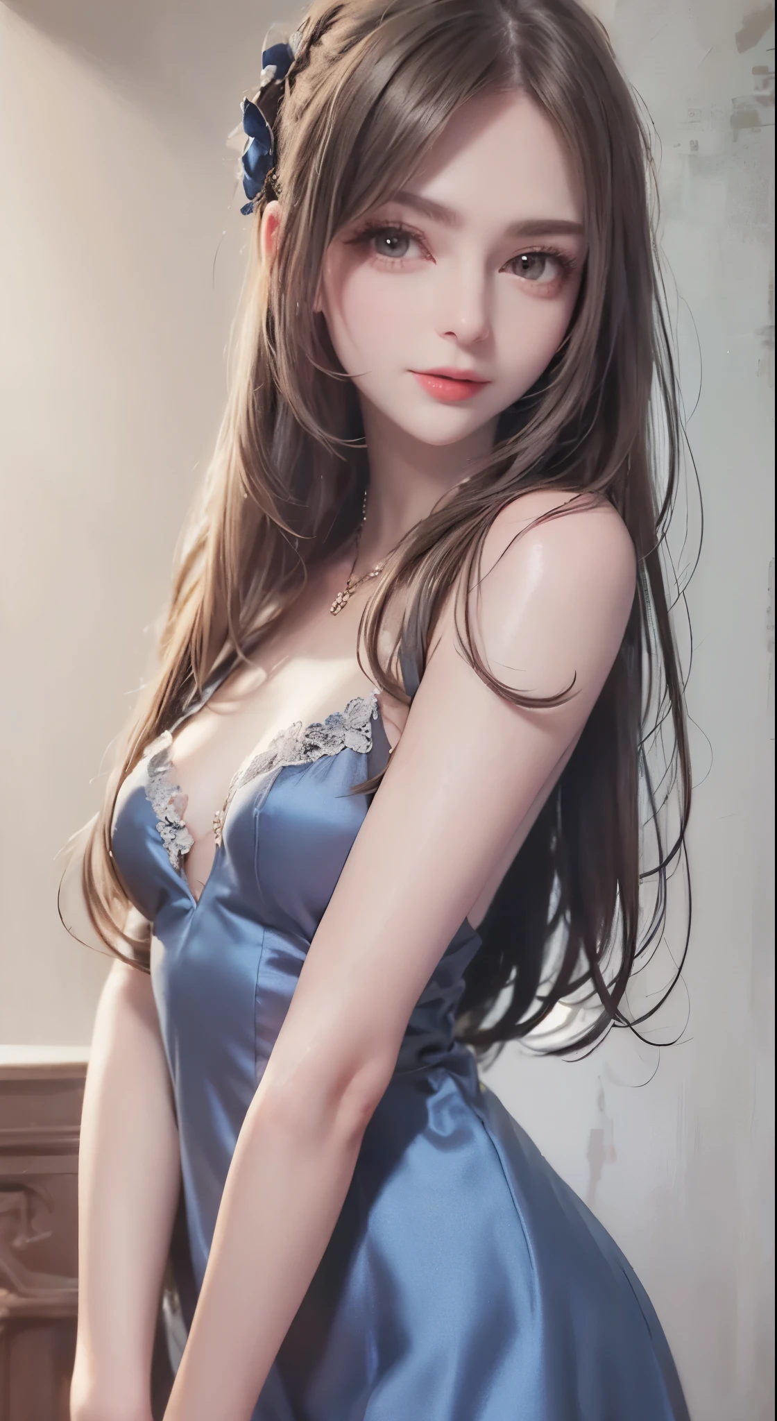 ((((Highest quality))))、(((Ultra-precision CG16K wallpaper)))、(((masterpiece)))、(((Super detailed)))、(((Extreme detail)))、((1Mature 29 year old woman:1.6))、((Very beautiful Japan face of a person))、((Urizane Face:1.8))、((Medium one-length straight hair:1.6))、(Shiny Hair)、A delicately drawn beautiful face、(Dark Eyes、Shining Eyes)、double eyelid、High nose、Small nostrils、Small Mouth、Seductive lips、Beautiful breasts、((B cup size breasts))、Cleavage、A small vertical belly button、Delicate nails、Beautiful feet、((Thin thighs))、eight-headed body、Perfect proportions、Perfect Anatomy、Perfect composition、Beautiful detailed shading、Beautiful, natural lighting、Beautiful detail glow、Depth of written boundary、(((High chroma)))、(((Real:1.9)))、((vivid:1.5))、((Beautiful Skin))、((Skin Texture))、((Realな皮膚感))、(((Cowboy Shot:1.6)))、(((front view、shoot from front、front low angle:1.6)))、(((smile:1.6)))、(((looking at camera:1.6)))、Bright daylight、Natural light、(((background_Windows and curtains:1.5)))、(Standing pose:1.6)、(((Light blue see-through mini negligee:1.6)))、((necklace、Wearing earrings:1.5))、