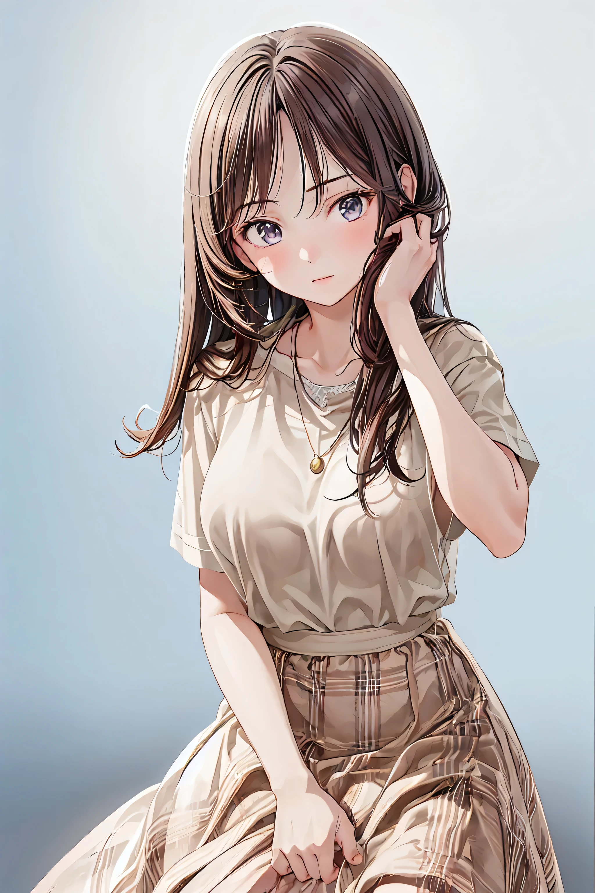 1 girl,  Portrait Photos: Ashley,   high athletic  , black school uniform, white shirt,  rushed into the classroom, volume light, top quality, artwork, necklace interlocking, Tone Mapping, sharp concentration,  hyper details,  artstation trend , realistic, 