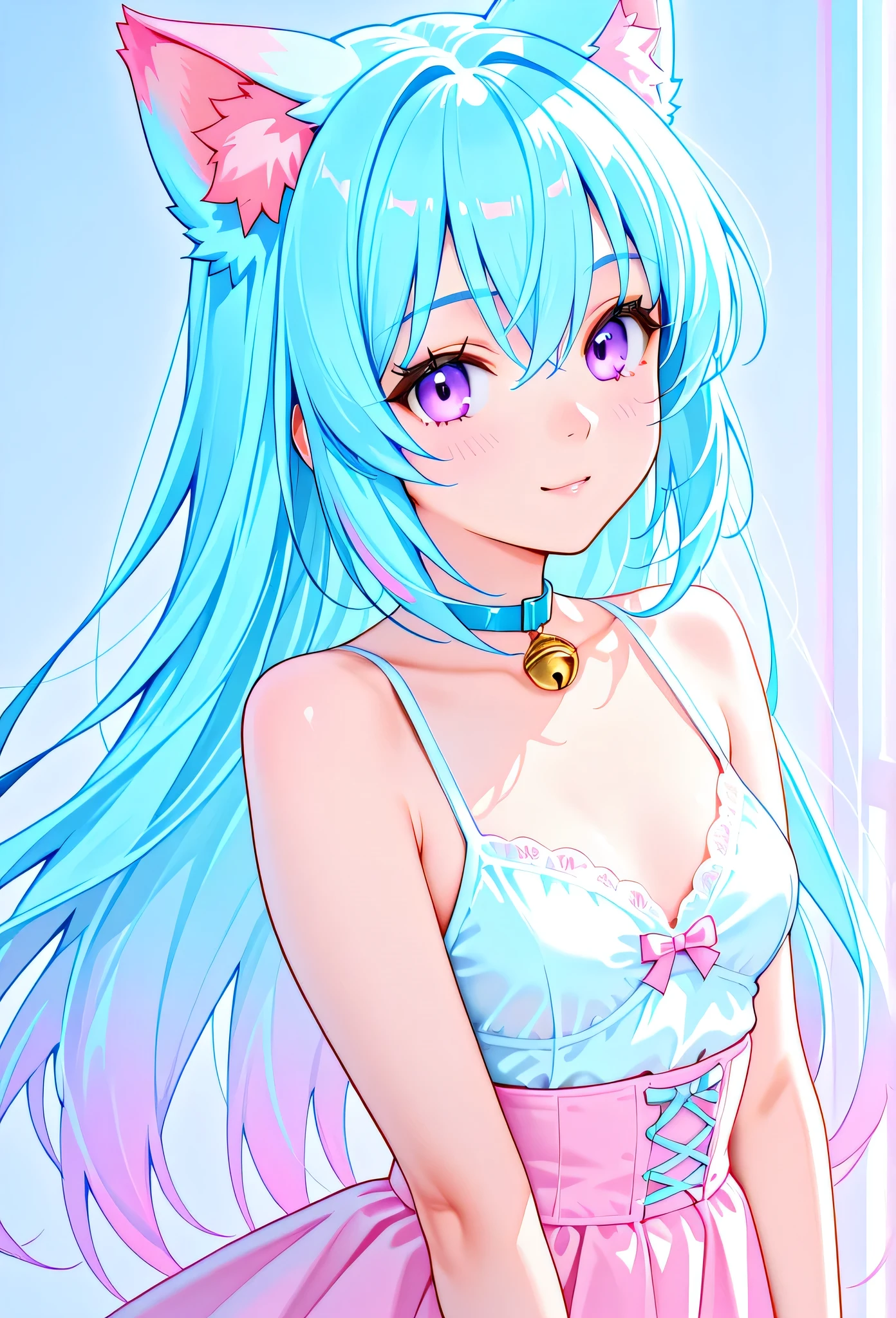 random hot and busty japanese girls, nekos, pastel color palette,
