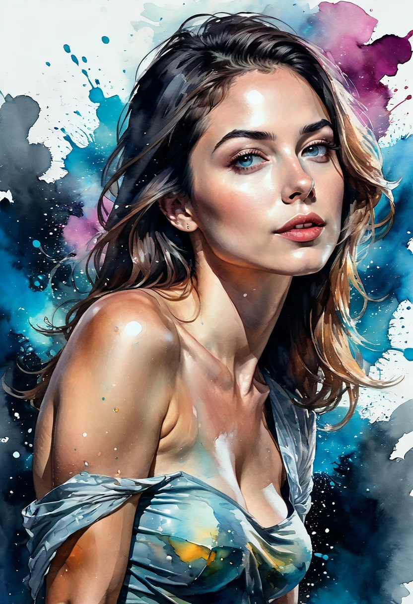 masterpiece,Gal Gadot watercolor,(Watercolor splashes、Oozing、Blurry、Blotting、Effective use of fading techniques),(cool)