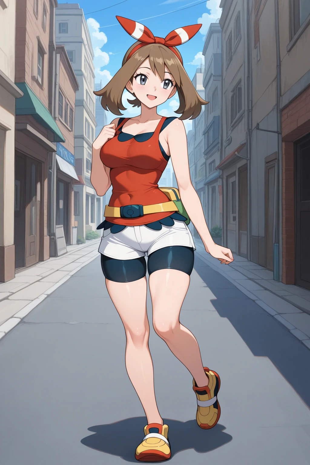 drawing of a woman in a bikini walking down a street, realistic proportions sfw, anime proportions, ecchi anime style, hands behind her body pose!, ecchi style, realistic body proportions, oppai proportions, colored sketch anime manga panel, realistically proportioned body, character is in her natural pose, attire: bikini, anime pose, in a yellow bikini