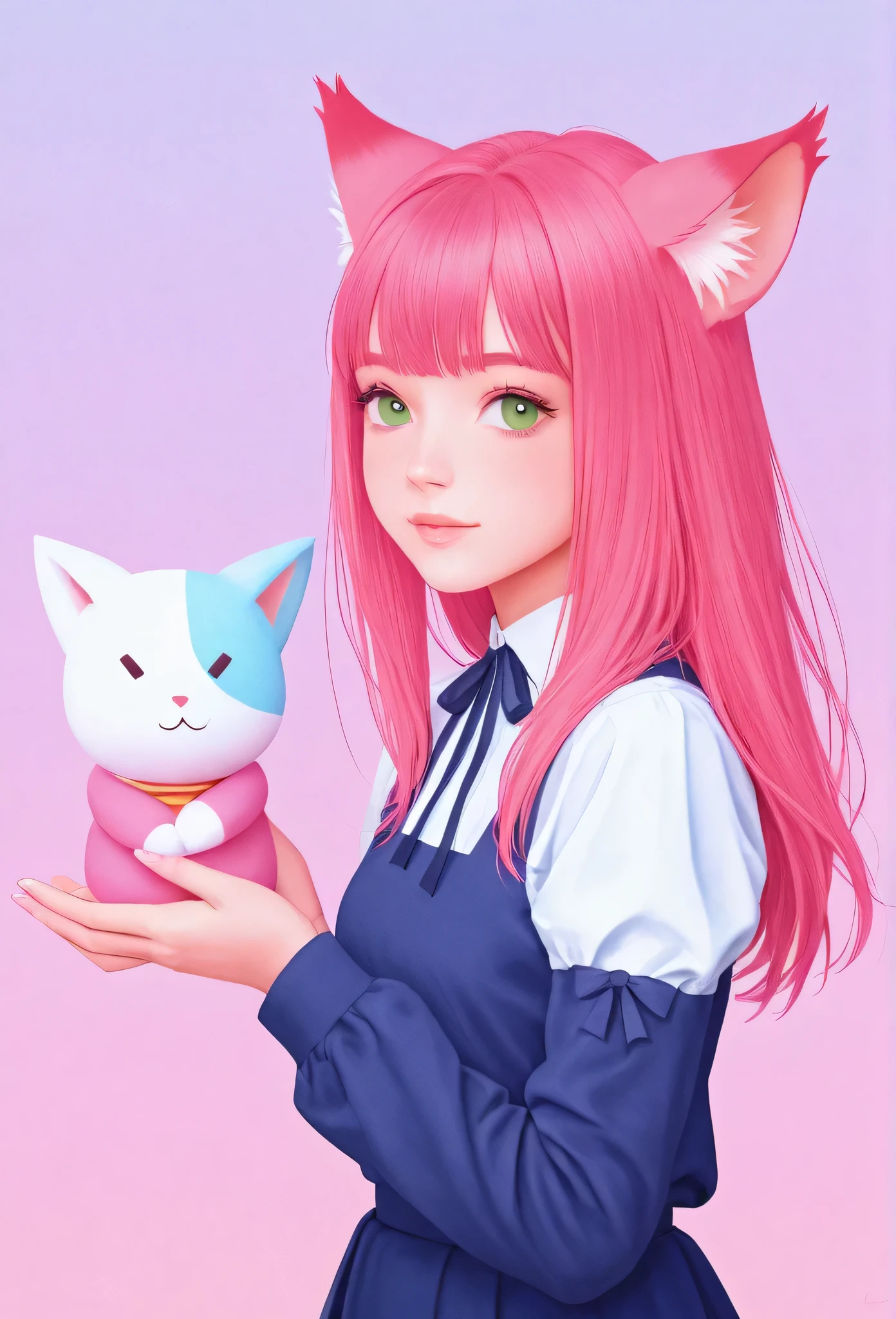 random hot and busty japanese girls, nekos, pastel color palette,