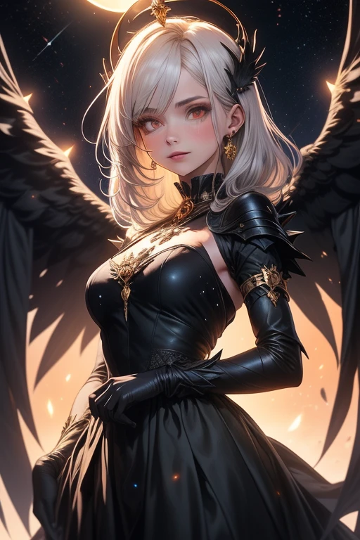 Please follow all prompts below exactly and faithfully. This is a breathtaking masterpiece of digital illustration, with maximum resolution, UHD, 512K, 2160p, 10 million ppi, 300 million dpi, natural color tones, ultra sharp details, perfect outlines with contrast, **most realistic skin and hair textures**, most beautiful detailed eye features, perfect anatomically correct human body, beautiful background with depth, rule of thirds, depth of field, Maximize all element is used to its full potential to create the best digital illustrations, A very sexy and elegant woman with a perfect body style, a beautiful sharp face, slim figure, gravity-defying large breasts, beautiful green eyes, (shiny blonde shaggy cut short hair covering one eye), glossy, sensual, A demon with long, spiraled horns and dark, membranous wings in a powerful motion. The demon is adorned in a bright, intricately designed skirt with vibrant patterns. The outfit consists of over 20 detailed features, including flame-like designs, magical glyphs, and ornate armor. The demon is equipped with a formidable weapon, adding to its terrifying presence.